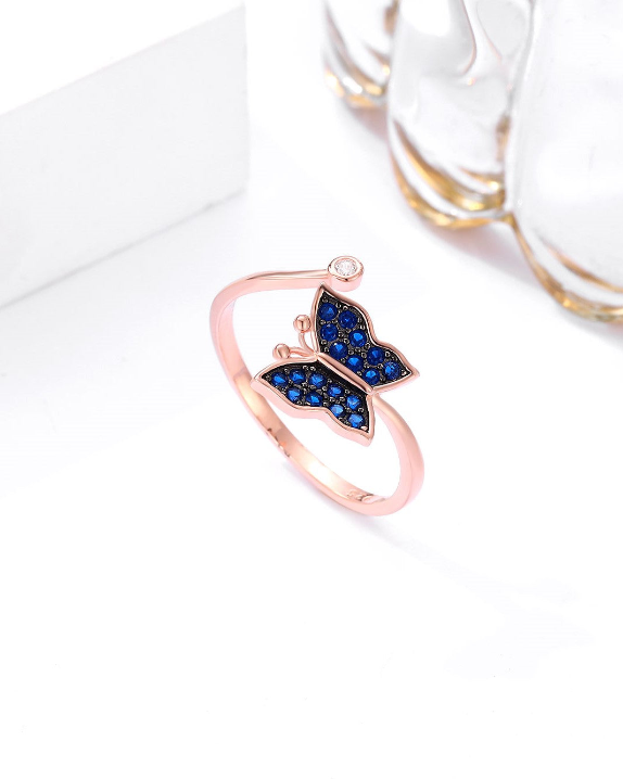 Butterfly Minable Ring with Pink & White Stones