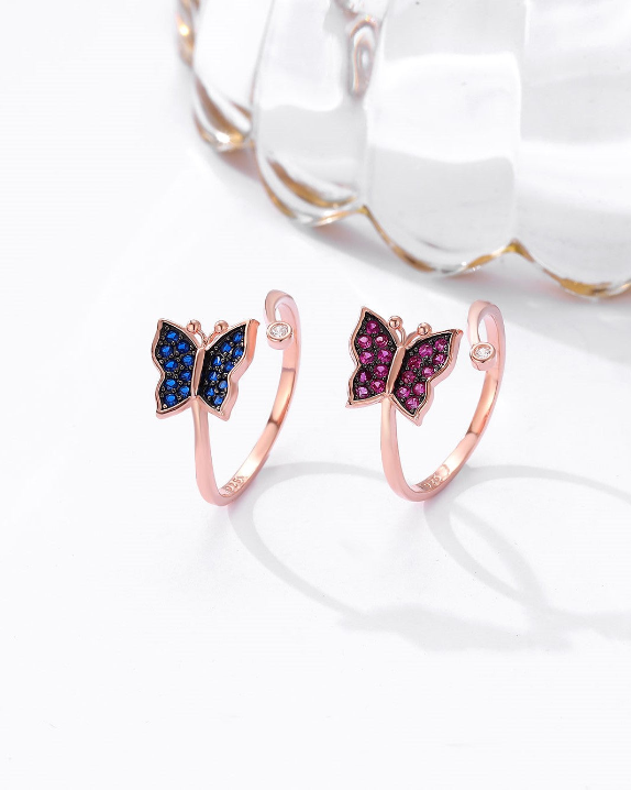 Butterfly Minable Ring with Pink & White Stones