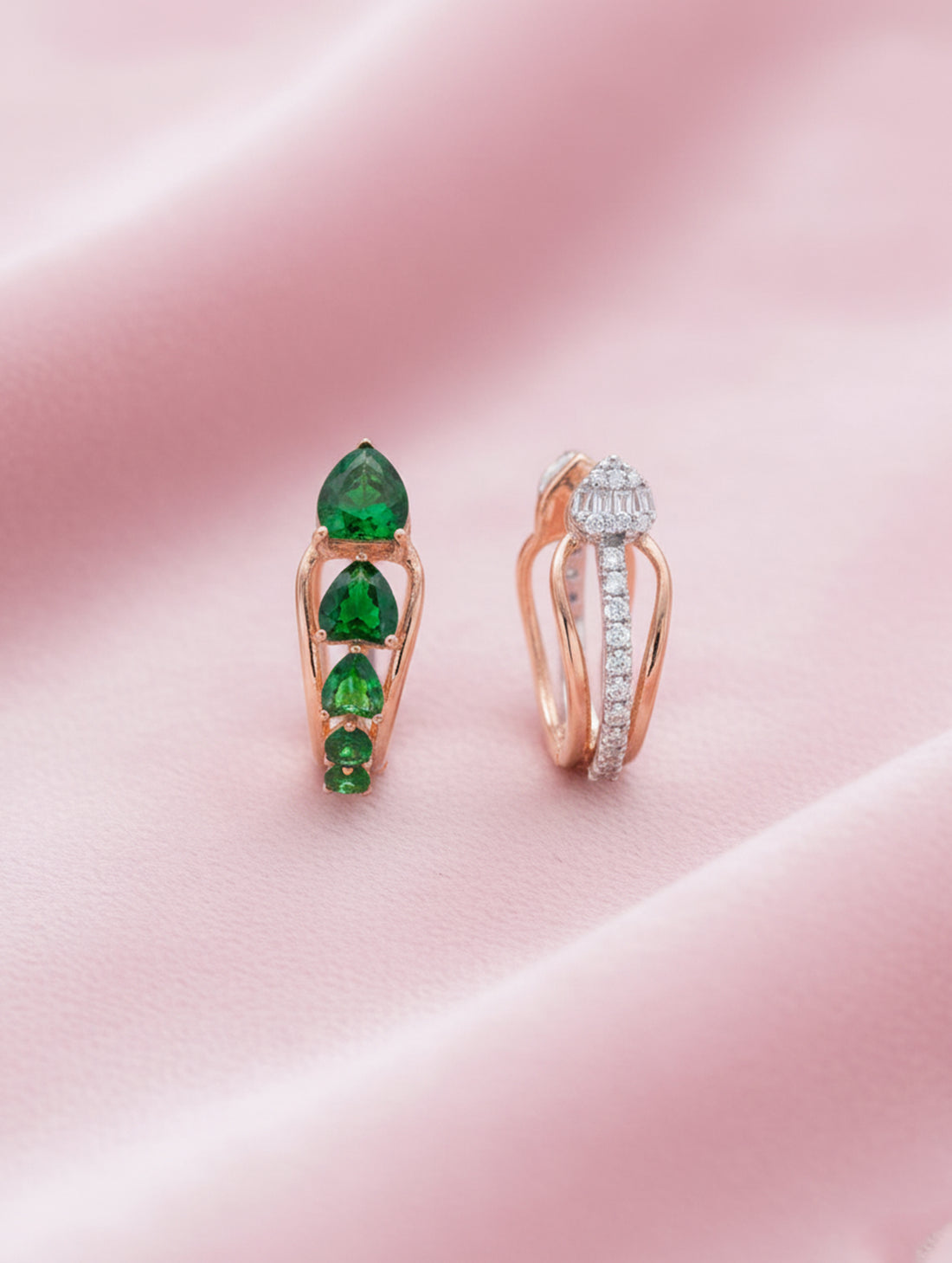 Emerald Glow 925 Silver Rose Gold-Plated Bali Earrings