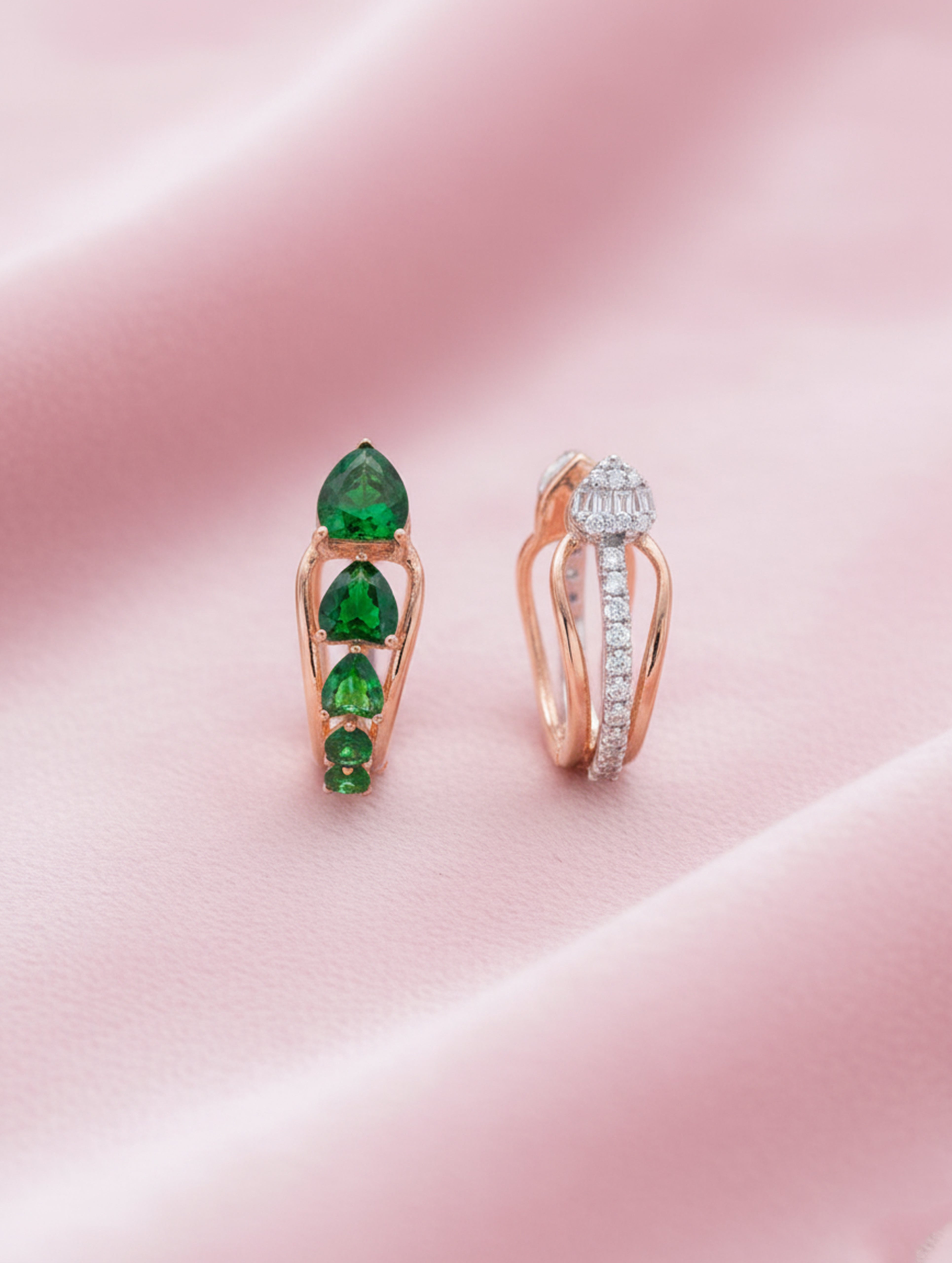 Emerald Glow 925 Silver Rose Gold-Plated Bali Earrings