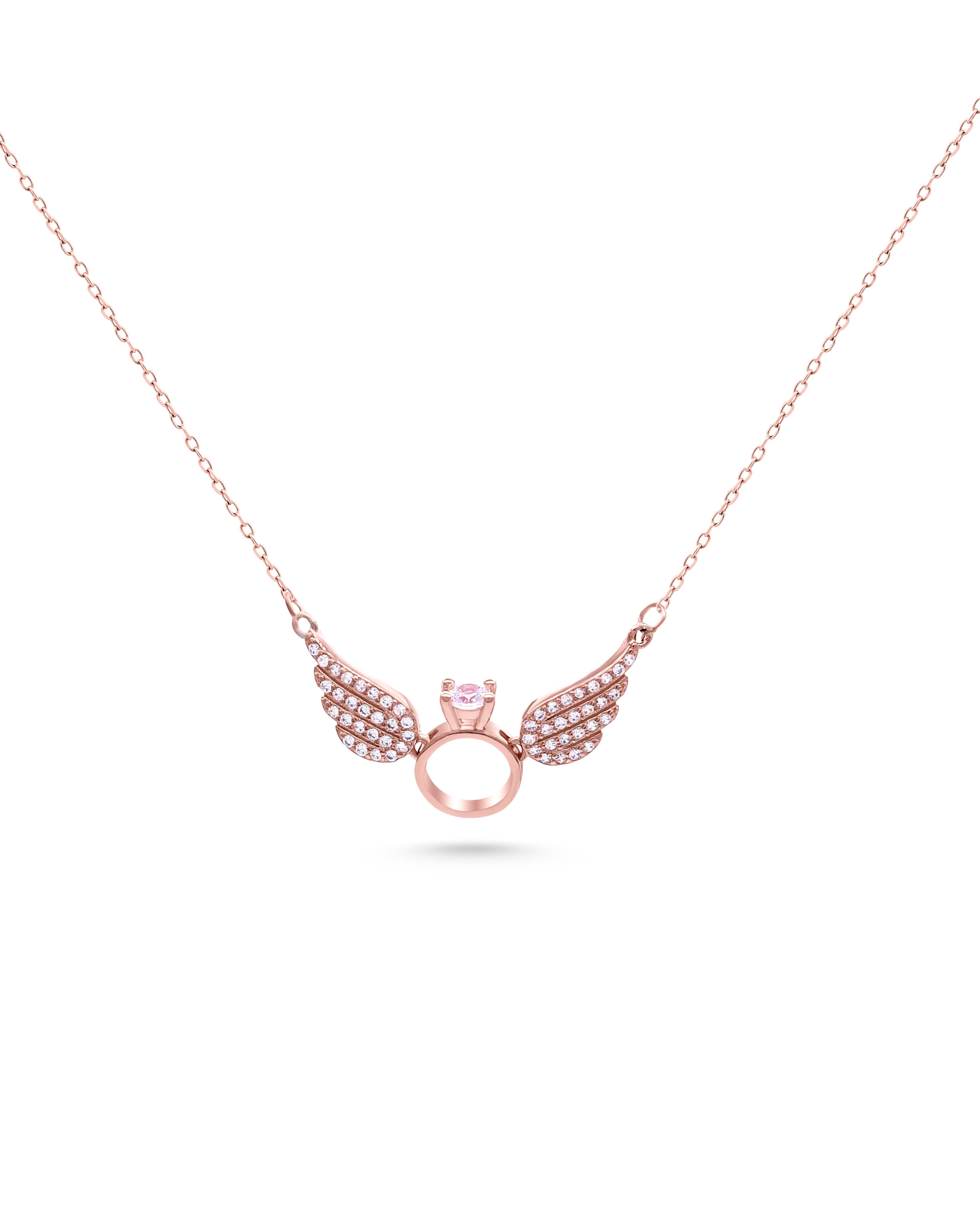 Solitaire Wing Charm Silver Necklace