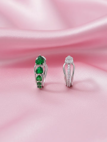 925 Sterling Silver Hoop Earrings with Green Gemstones