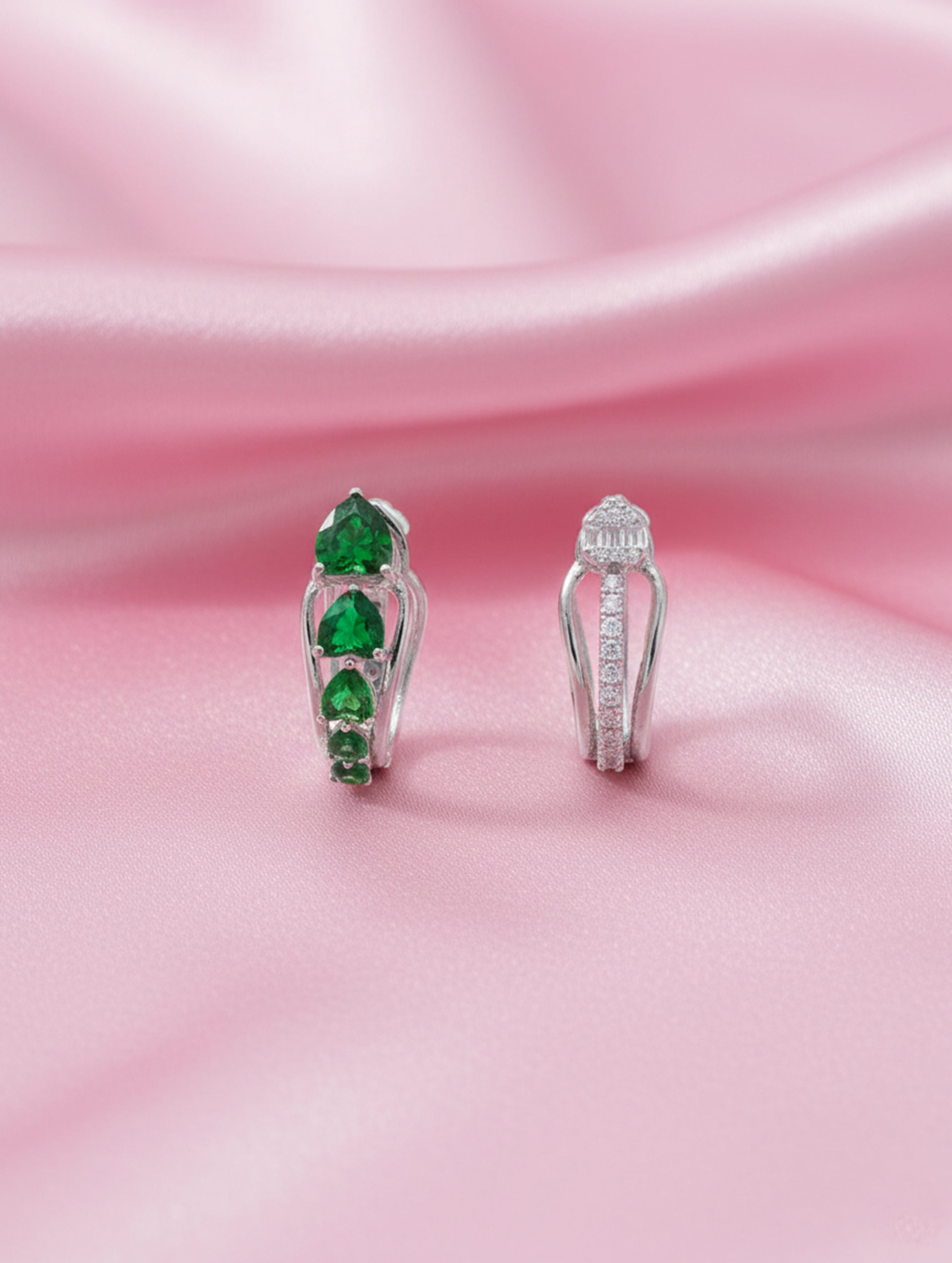 925 Sterling Silver Hoop Earrings with Green Gemstones