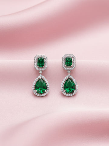 Emerald Majesty 925 Silver Green Stone Dangler Earrings