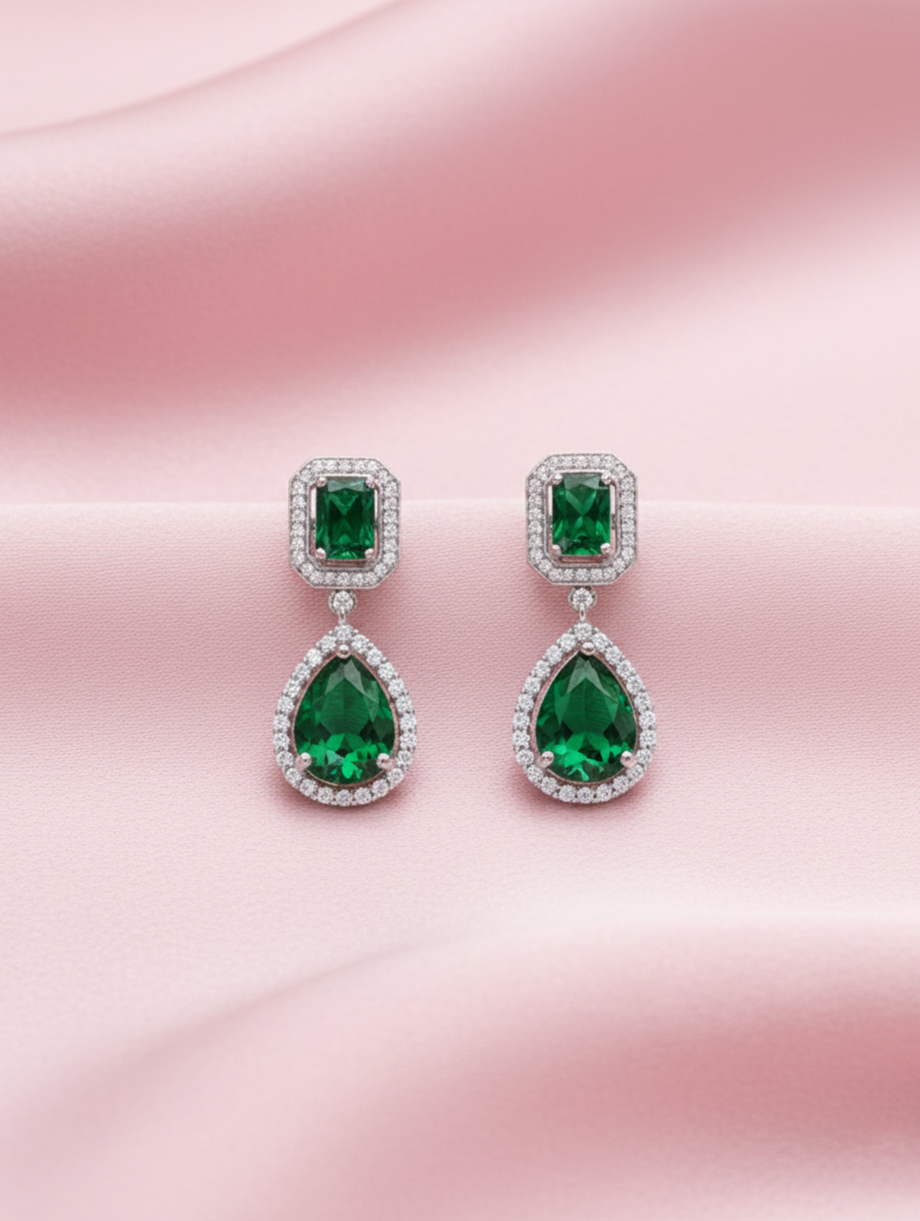 Emerald Majesty 925 Silver Green Stone Dangler Earrings