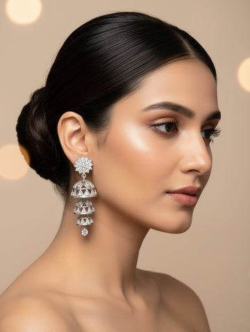 Trio Shine 925 Silver Three-Layer Bali Earrings