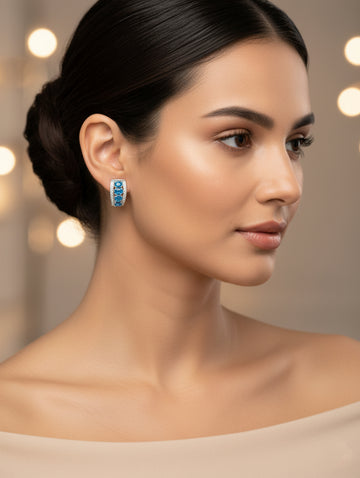 Azure Sparkle 925 Silver White & Blue Swarovski Stone Bali Earrings