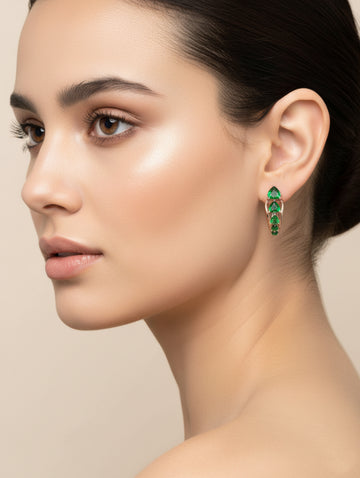 Emerald Glow 925 Silver Rose Gold-Plated Bali Earrings