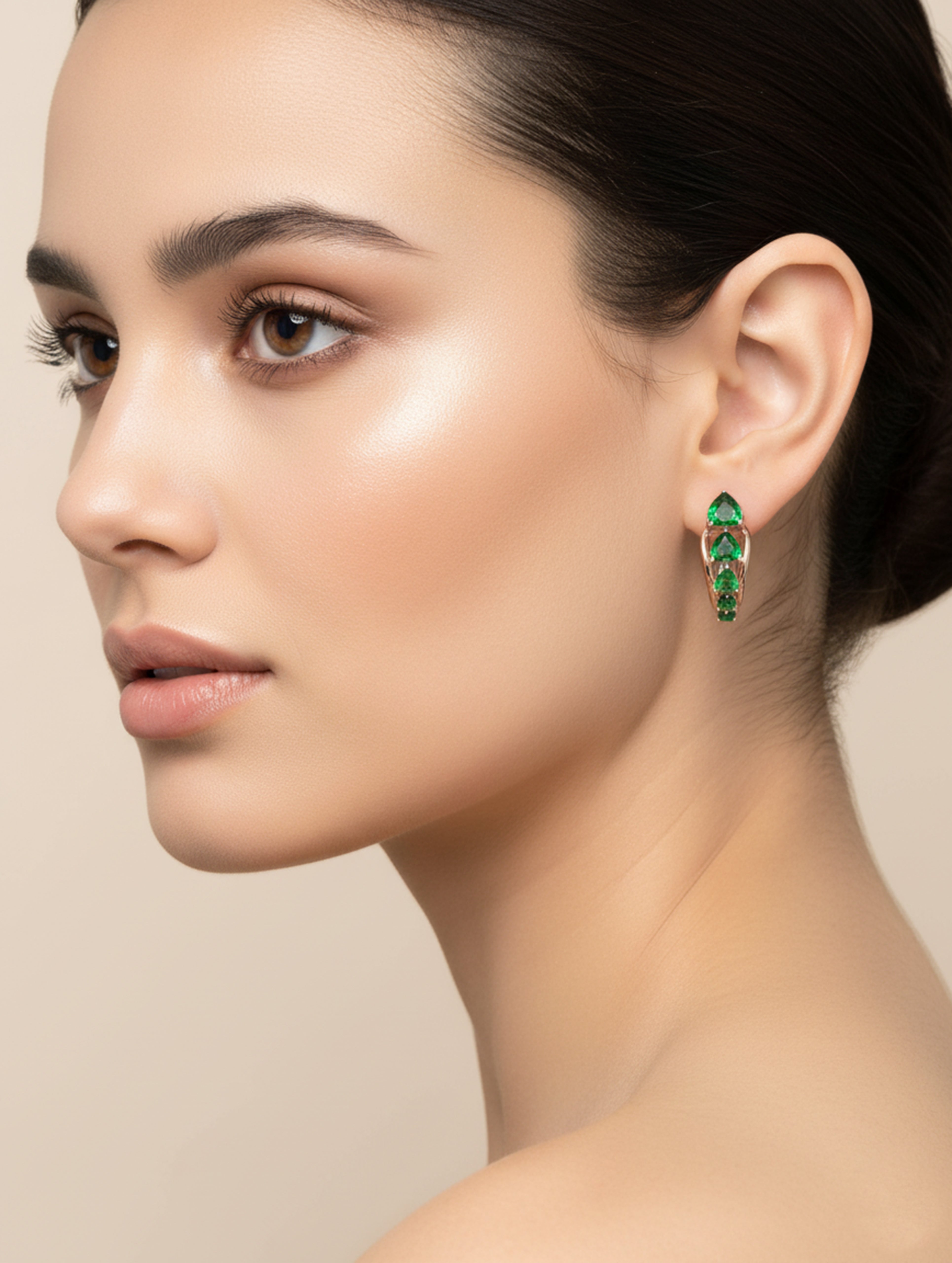 Emerald Glow 925 Silver Rose Gold-Plated Bali Earrings