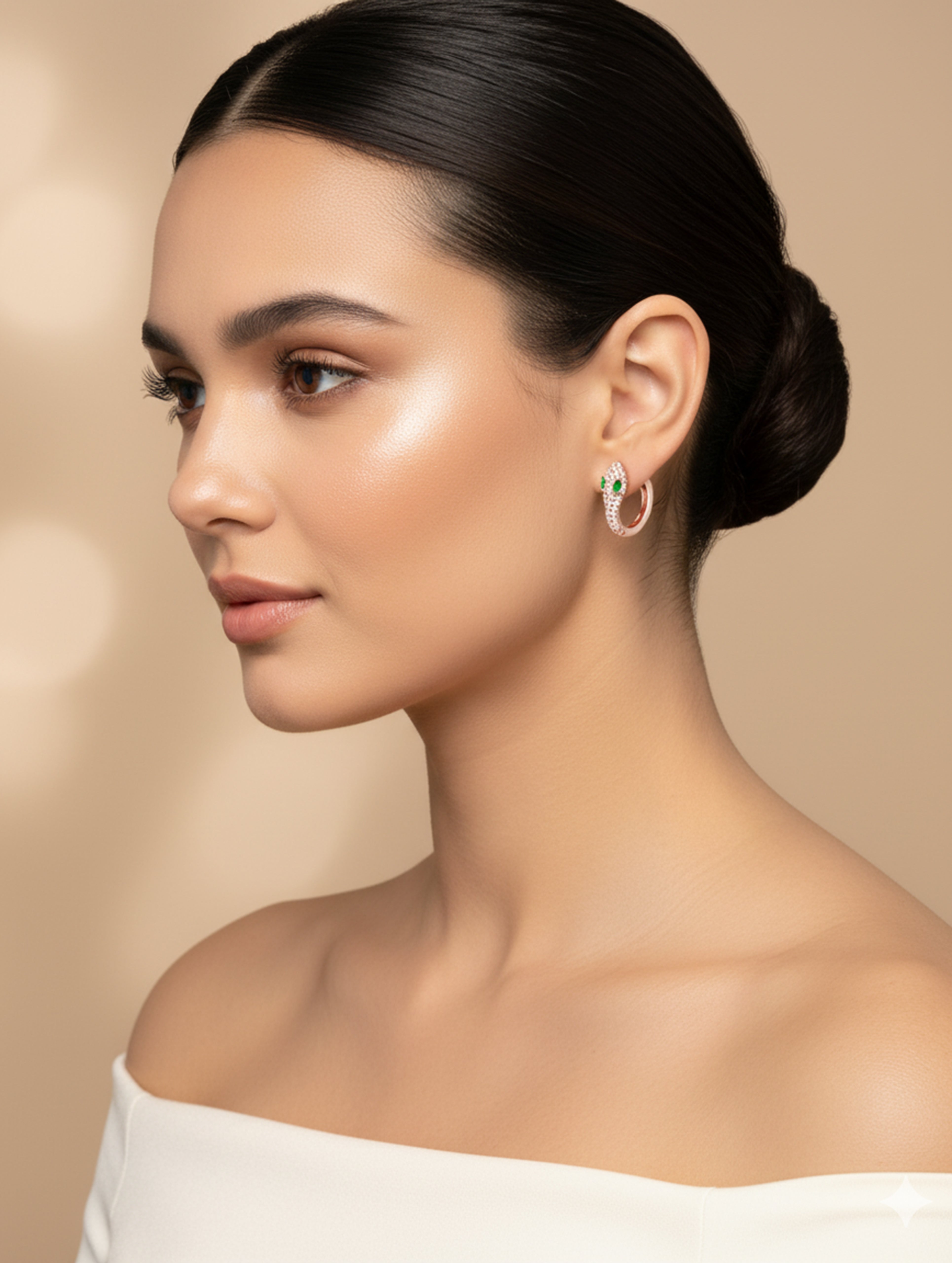 Rose Gold Green Gemstone Hoop Earrings