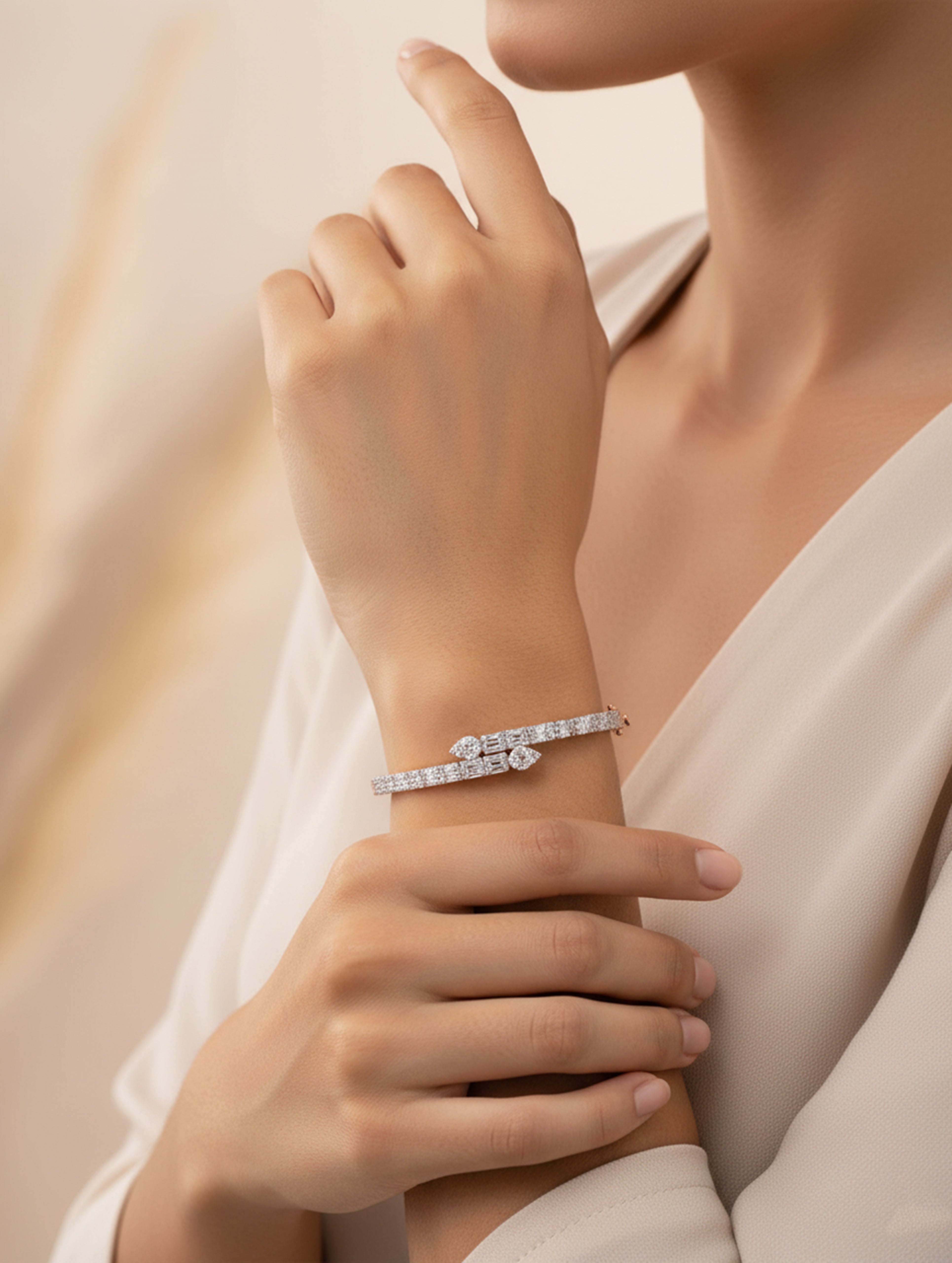 Rose Glow 925 Silver Rose Gold Kada Bracelet with White Swarovski Stones