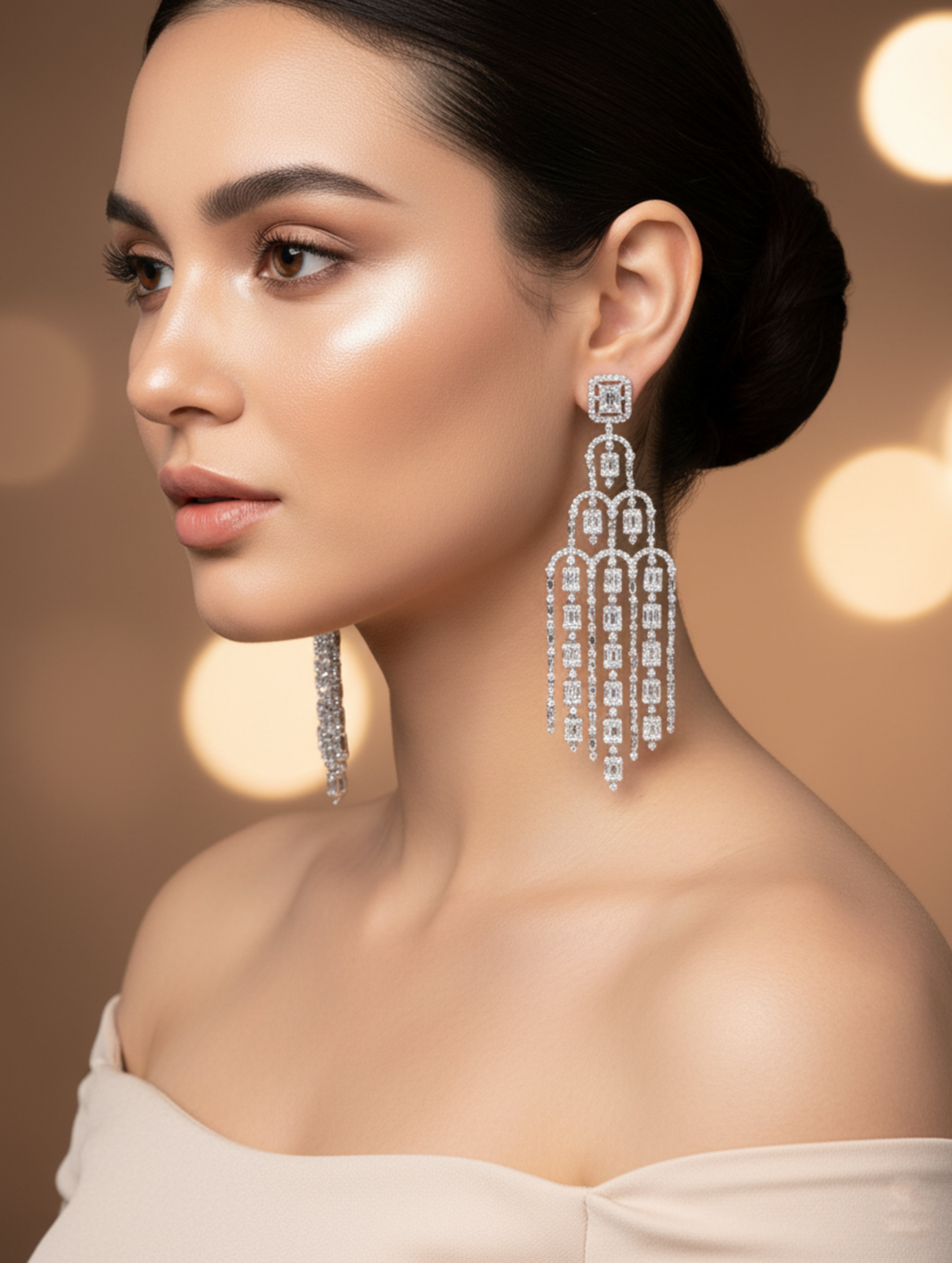 Celestial Grace 925 Silver White Swarovski Stone Dangler Earrings