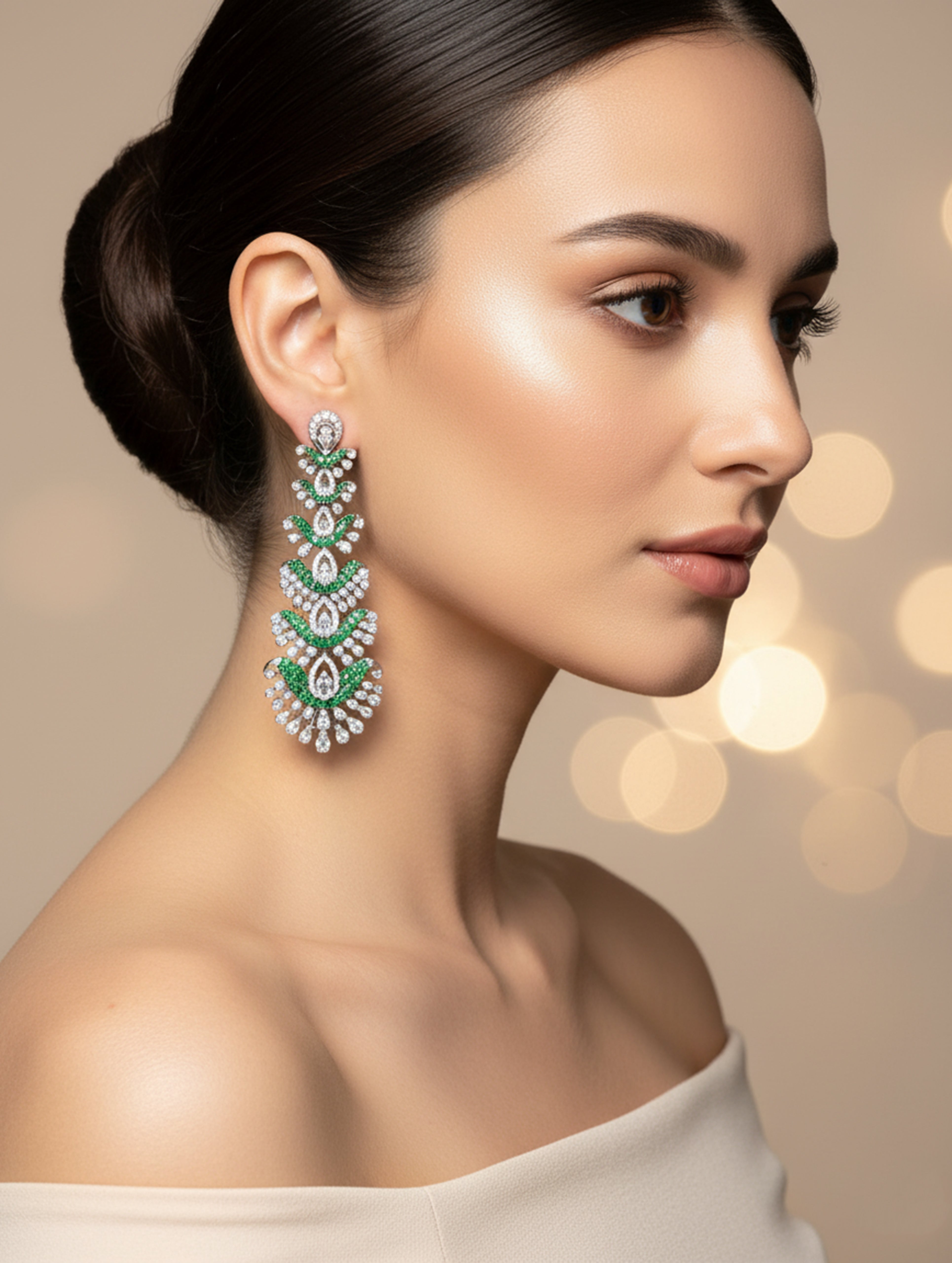 Emerald Glow Statement Earrings in 925 Silver