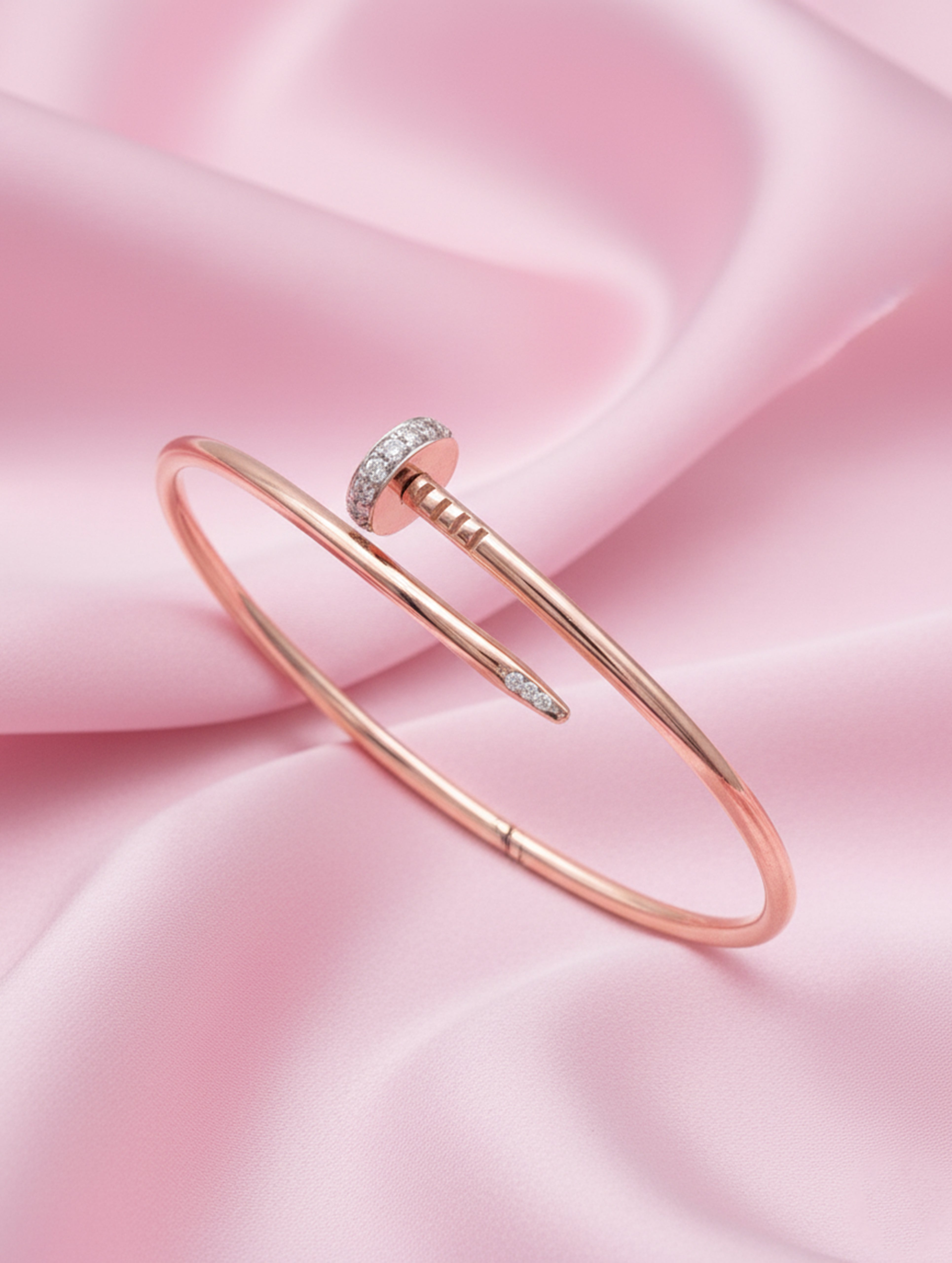 Rose Gold-Tone Twisted Nail Bangle & Hoop Earrings Set with White Swarovski Zircon