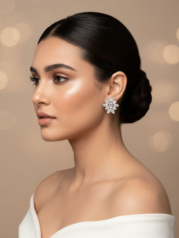 Silver Leaf Shine 925 Silver White Swarovski Zircon Earrings
