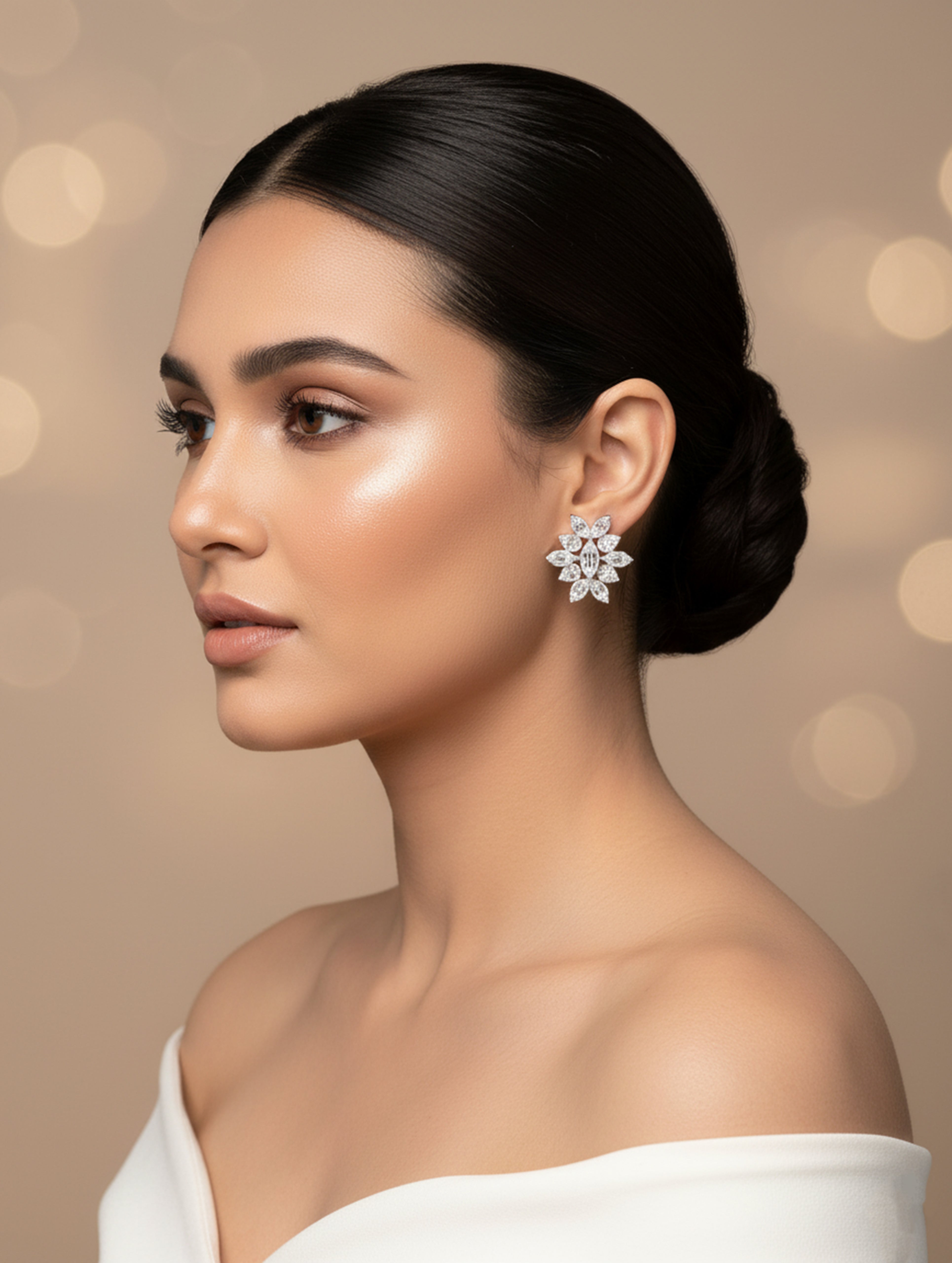 Silver Leaf Shine 925 Silver White Swarovski Zircon Earrings