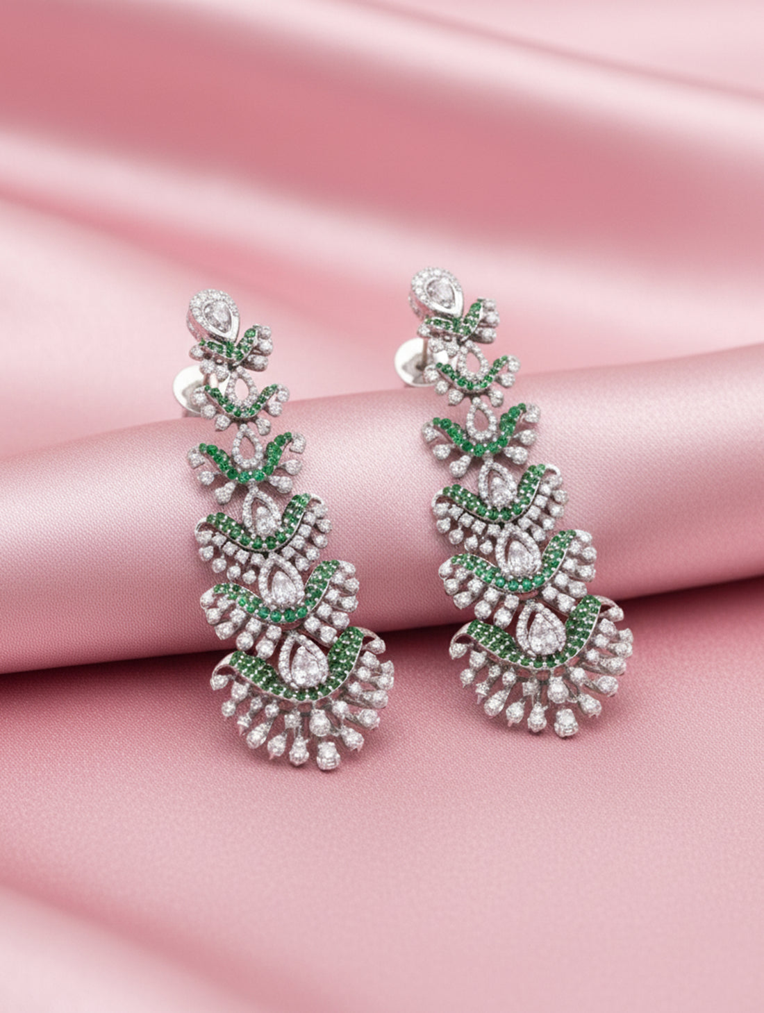 Emerald Glow Statement Earrings in 925 Silver