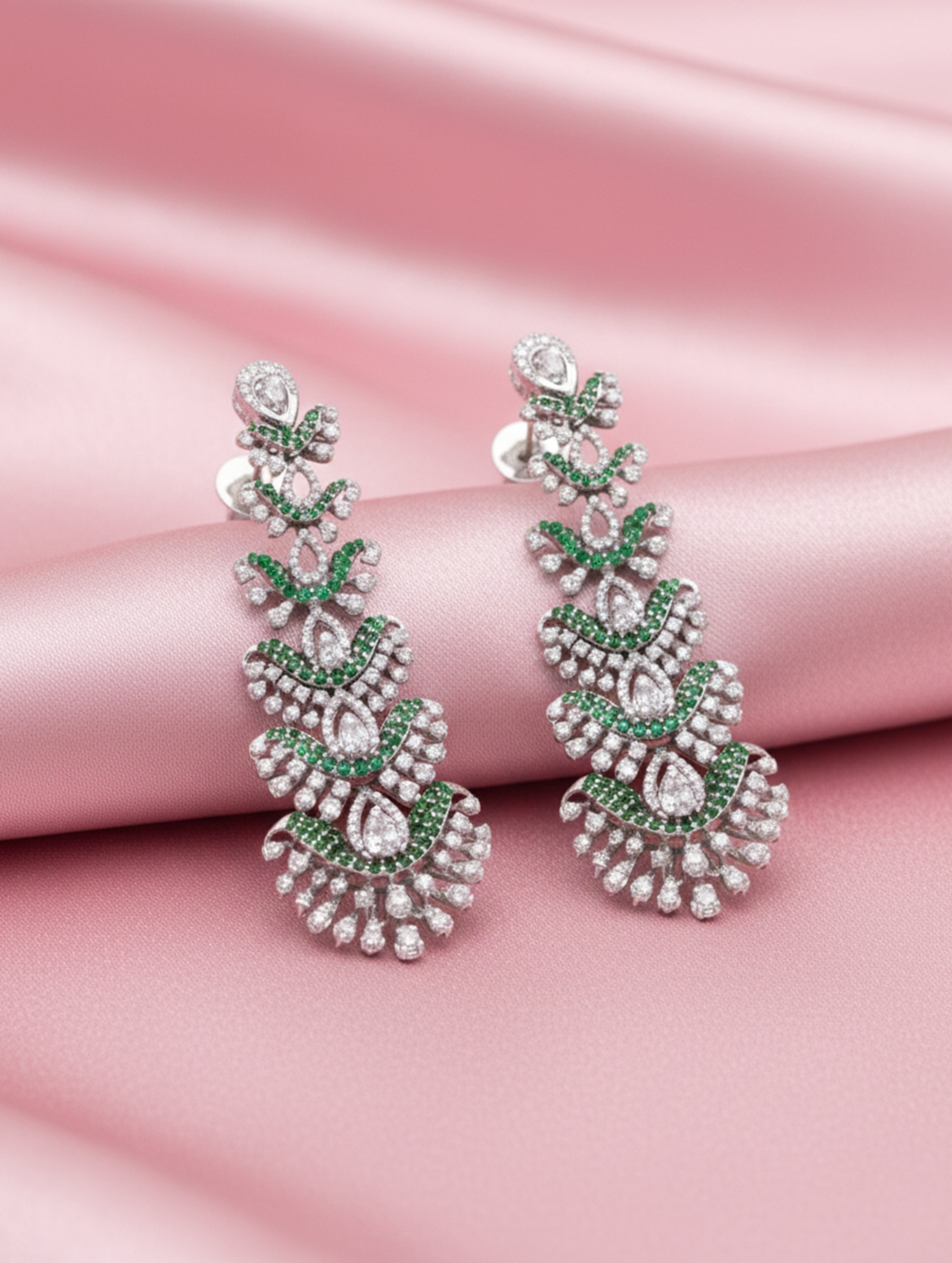 Emerald Glow Statement Earrings in 925 Silver