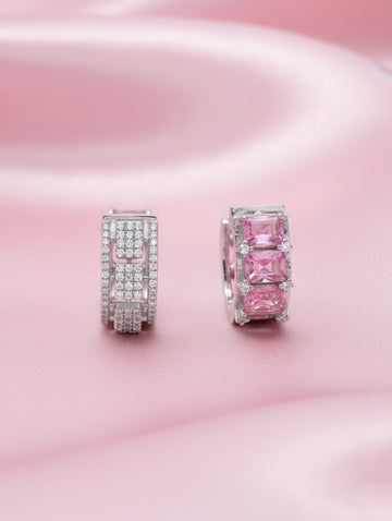Blush Radiance 925 Silver Rose Gold-Plated Pink Stone Bali Earrings