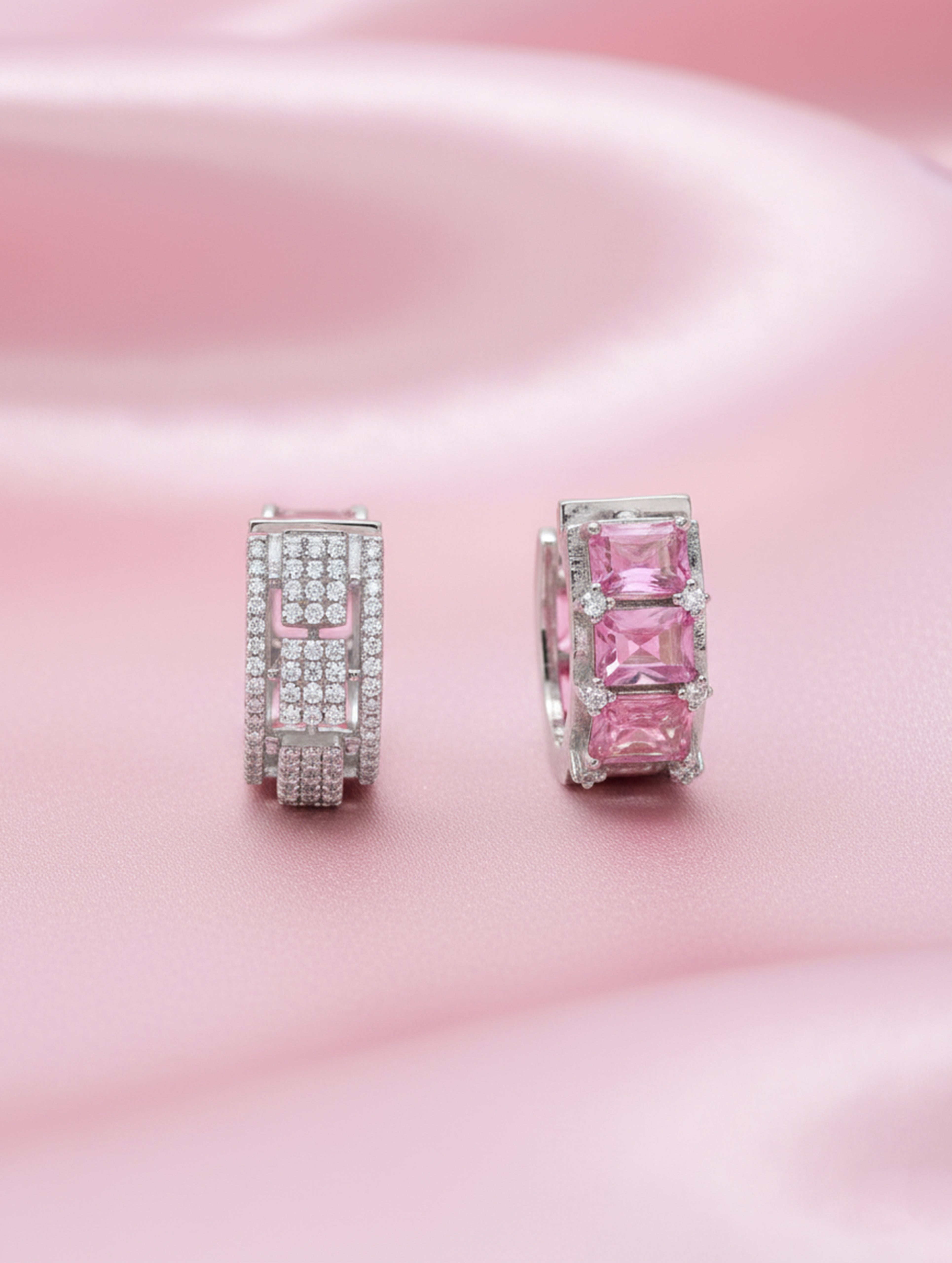 Blush Radiance 925 Silver Rose Gold-Plated Pink Stone Bali Earrings