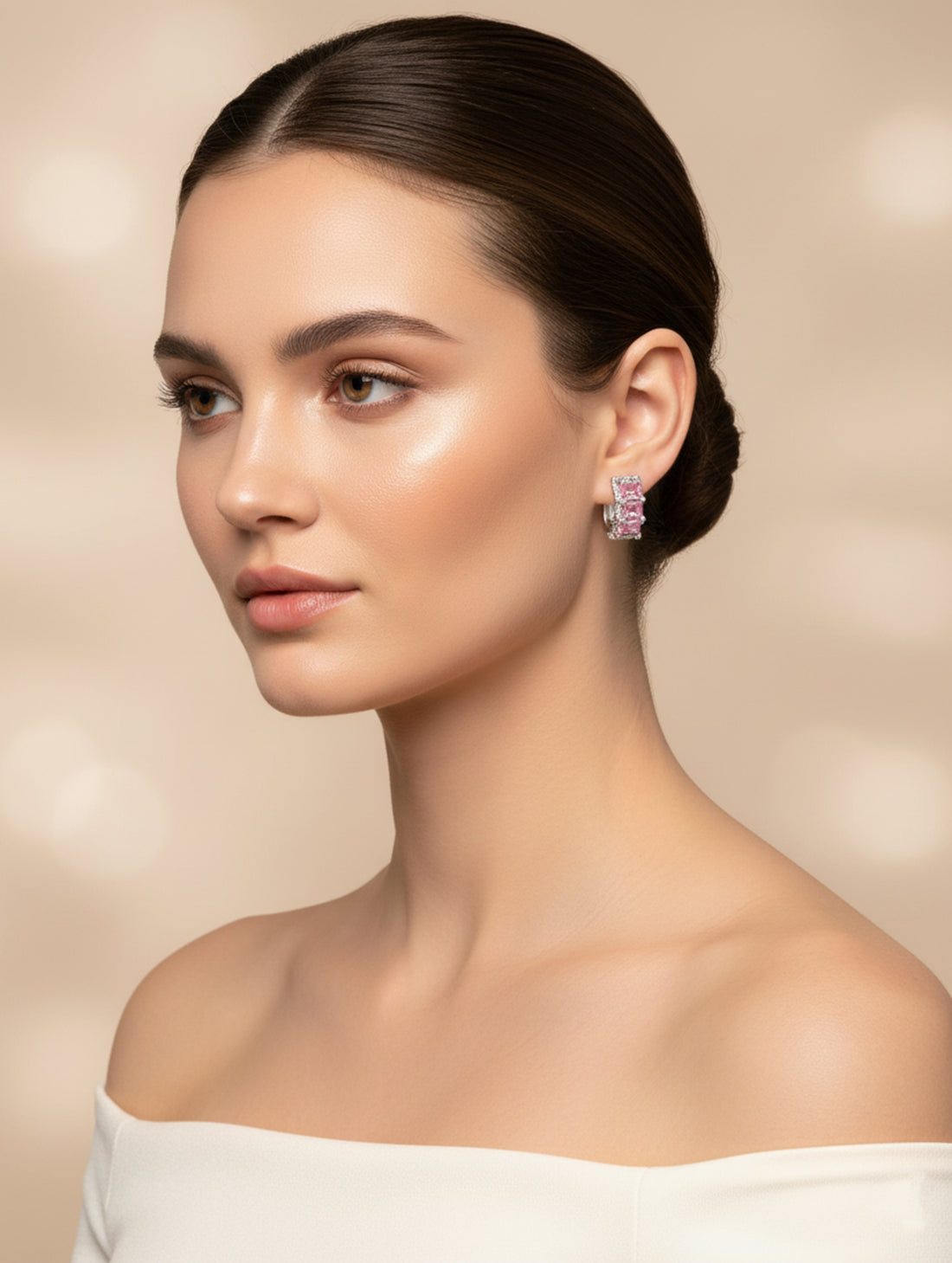 Blush Radiance 925 Silver Rose Gold-Plated Pink Stone Bali Earrings