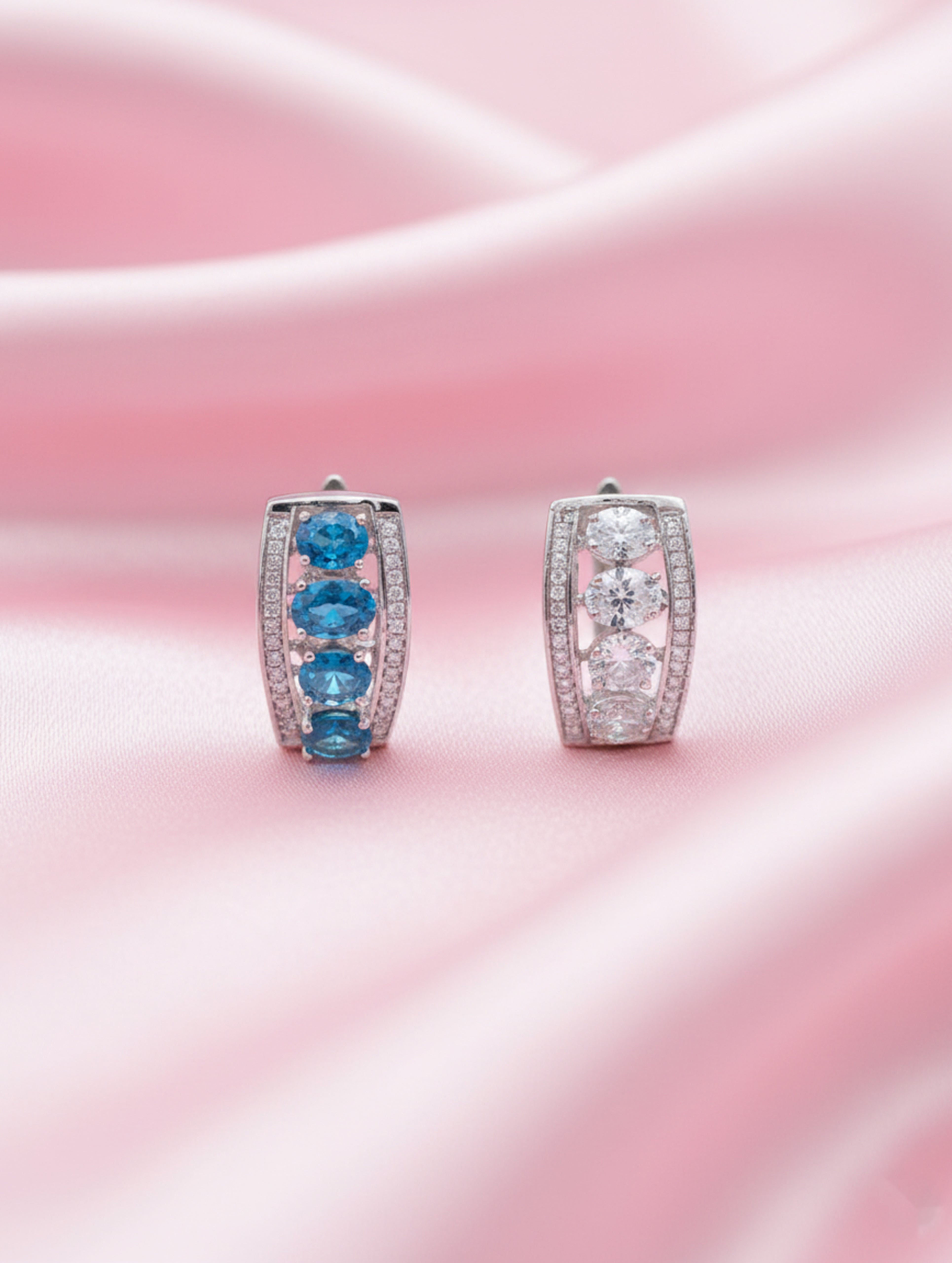 Azure Sparkle 925 Silver White & Blue Swarovski Stone Bali Earrings