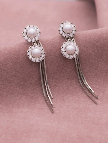 Double Pearl Dangle Earrings