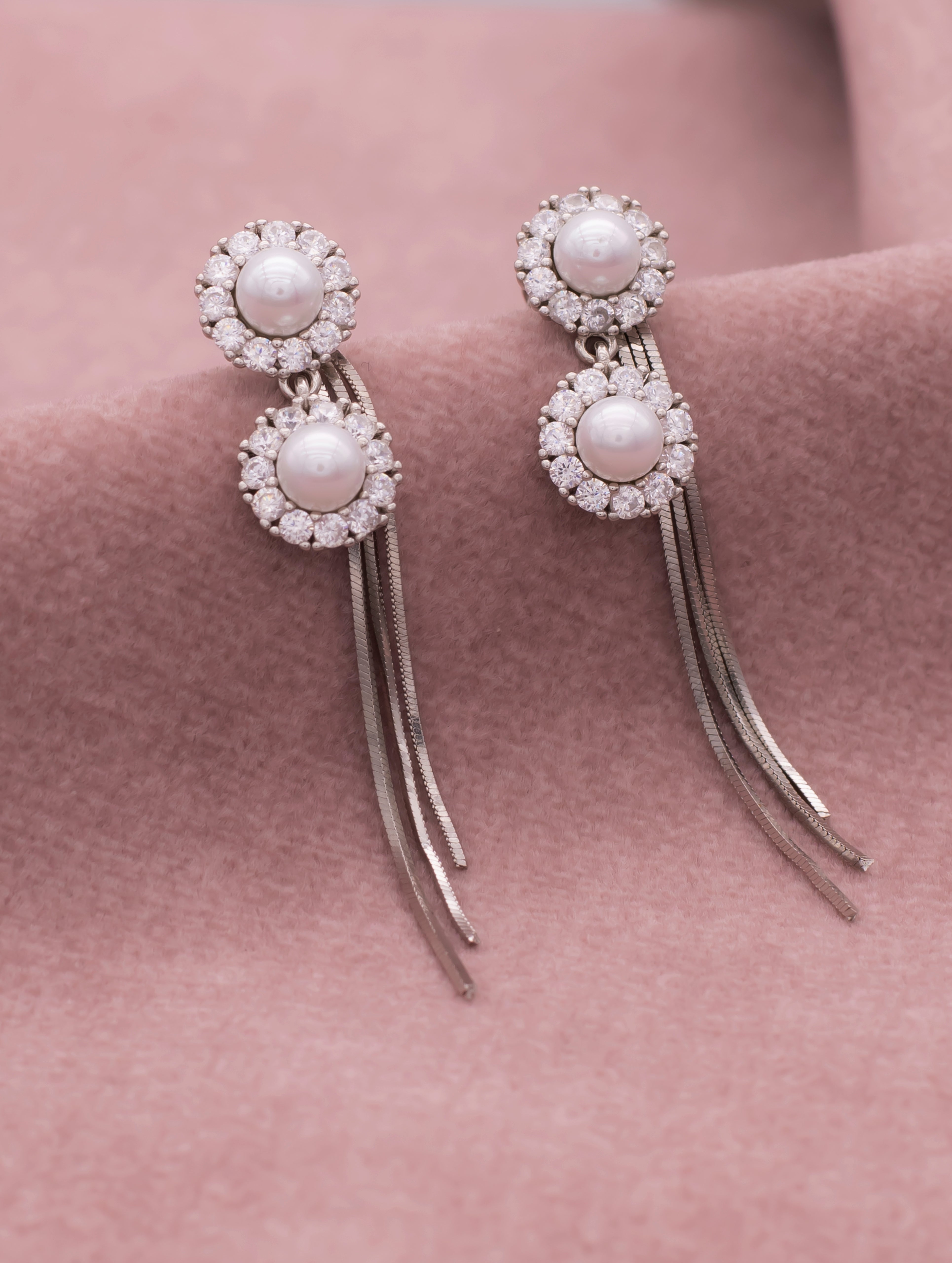 Double Pearl Dangle Earrings