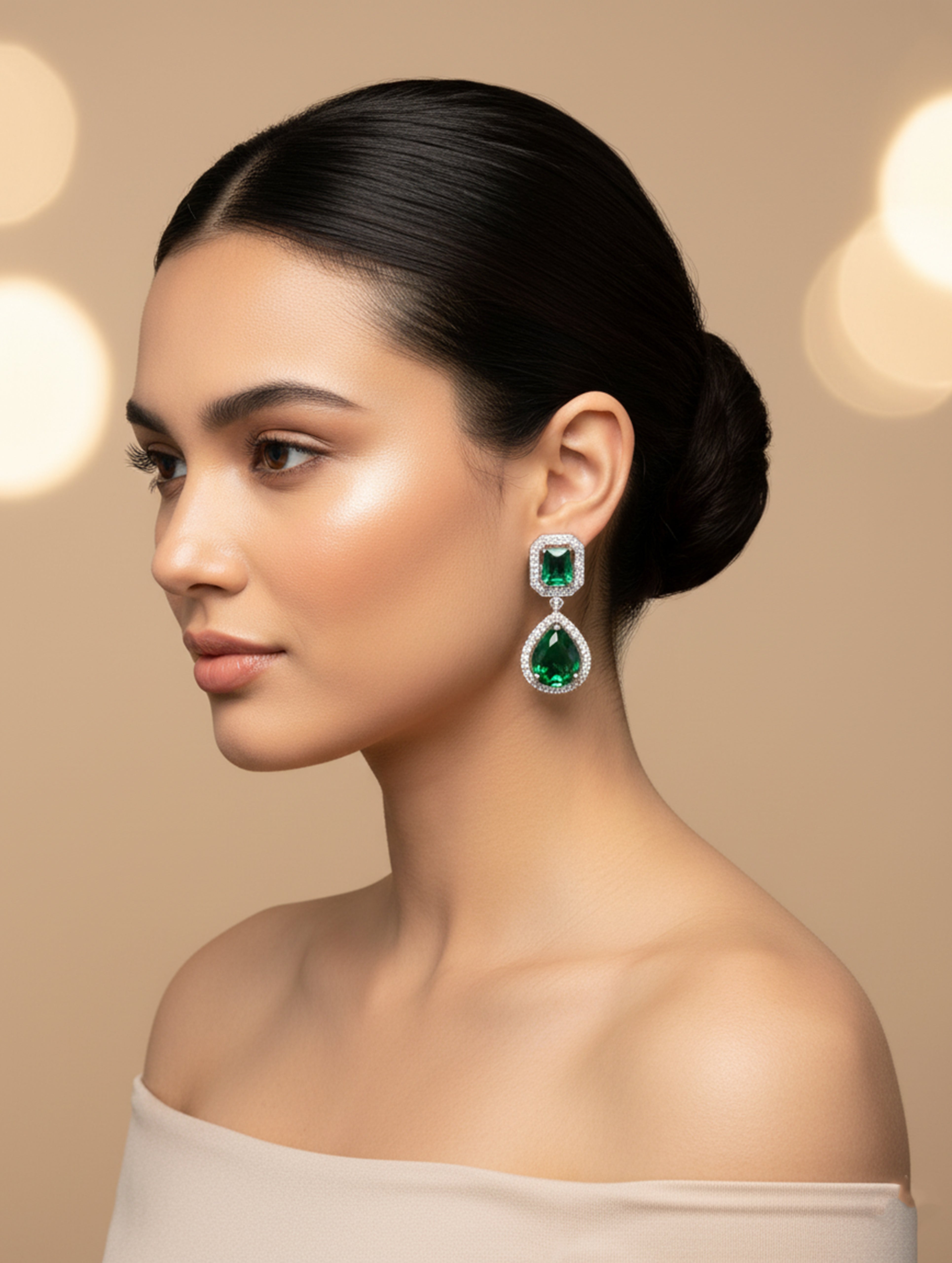 Emerald Majesty 925 Silver Green Stone Dangler Earrings