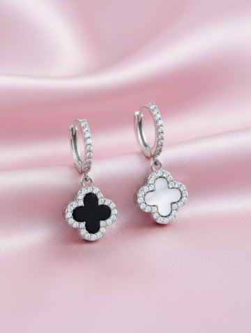 Reversible Black Onyx Clover Huggie Earrings