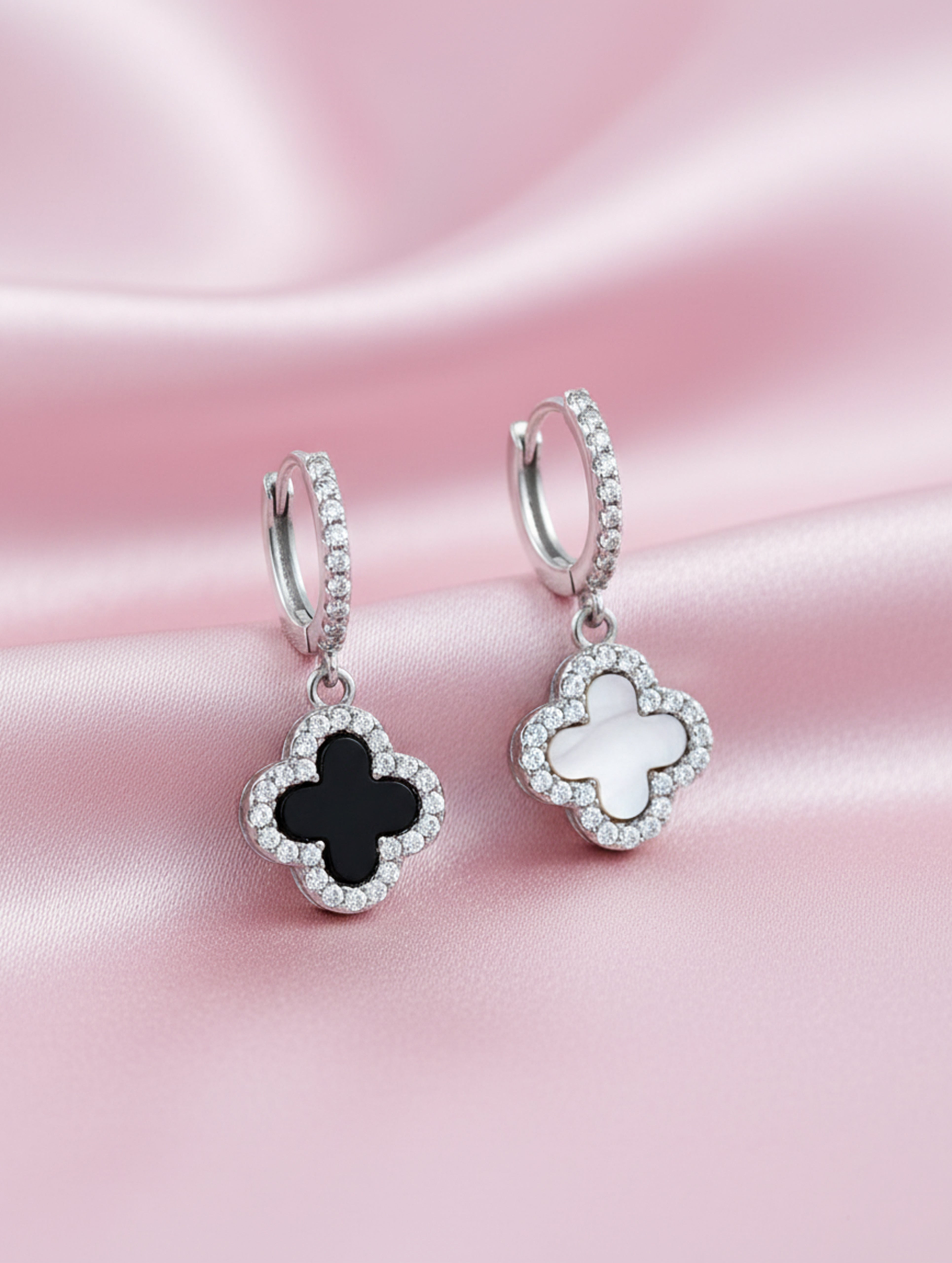Reversible Black Onyx Clover Huggie Earrings