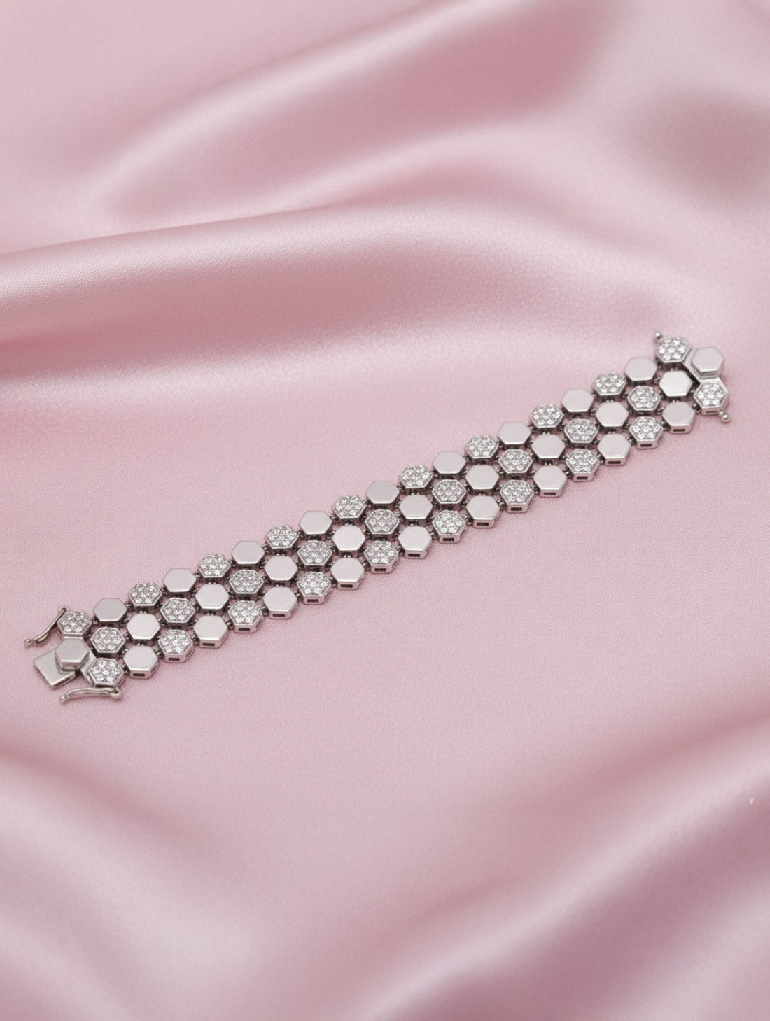 Triple Layered Cubic Design 925 Silver Bracelet with White Swarovski Zircon Stones