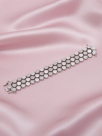 Triple Layered Cubic Design 925 Silver Bracelet with White Swarovski Zircon Stones