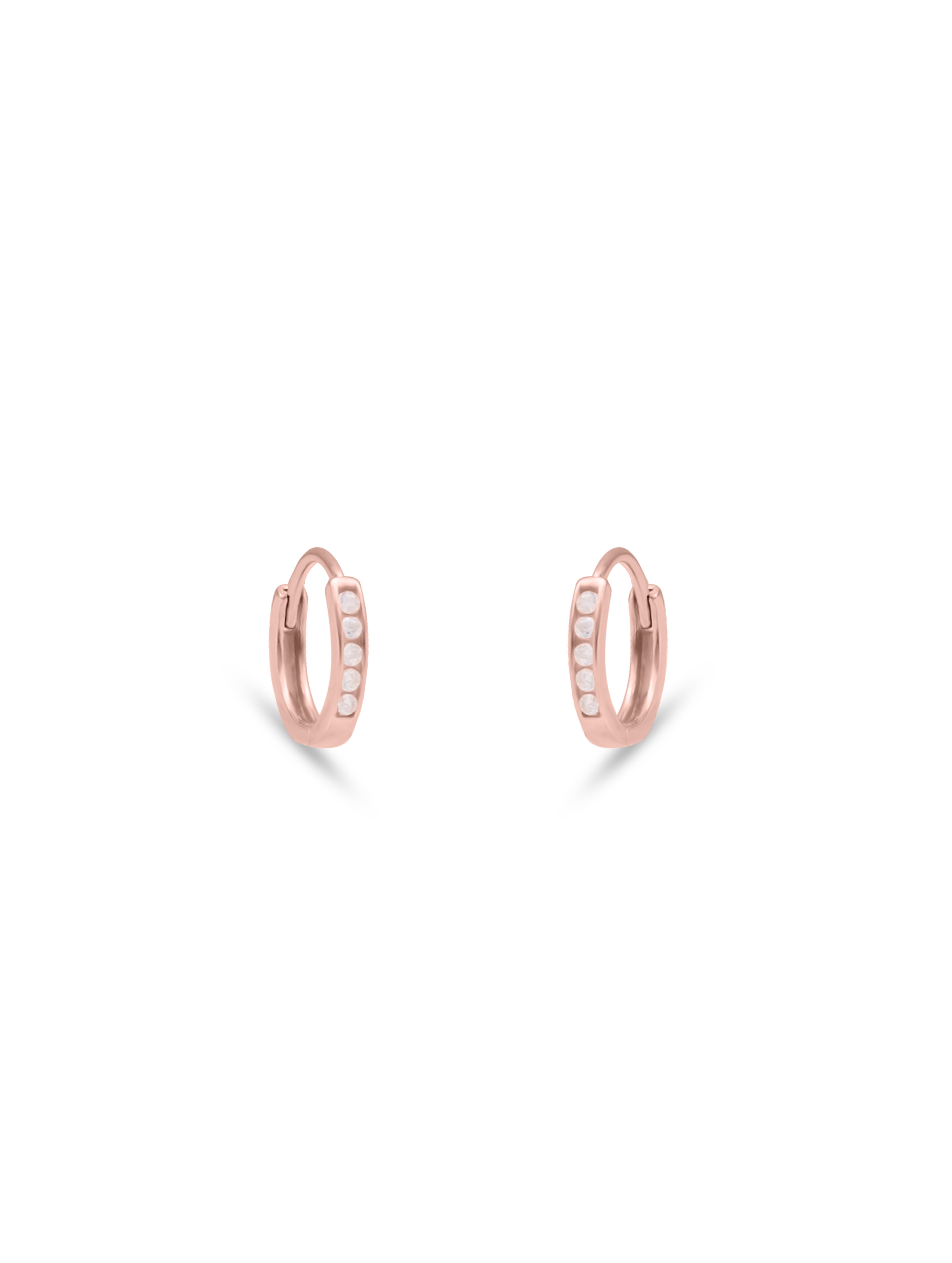 Rose gold plated minimalist hoop earrings with white Swarovski zircon for daily wear Dubai

