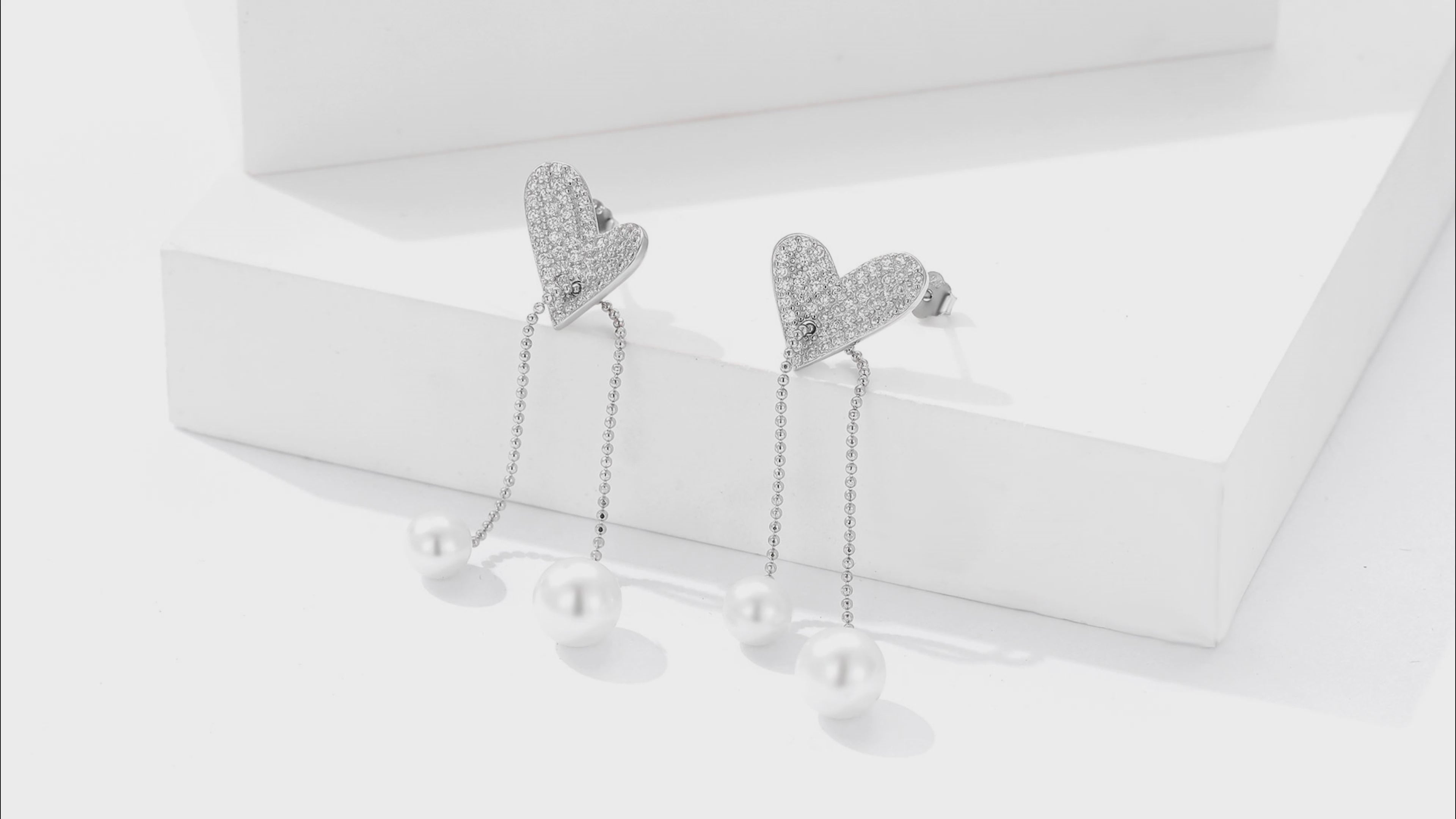 Pearl Drop Silver Heart Zircon Earrings