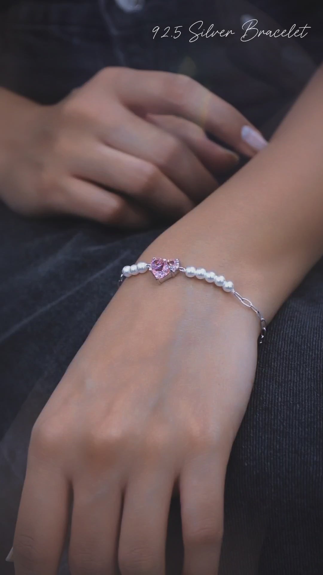 Pearl and Pink Glow Silver Heart Bracelet