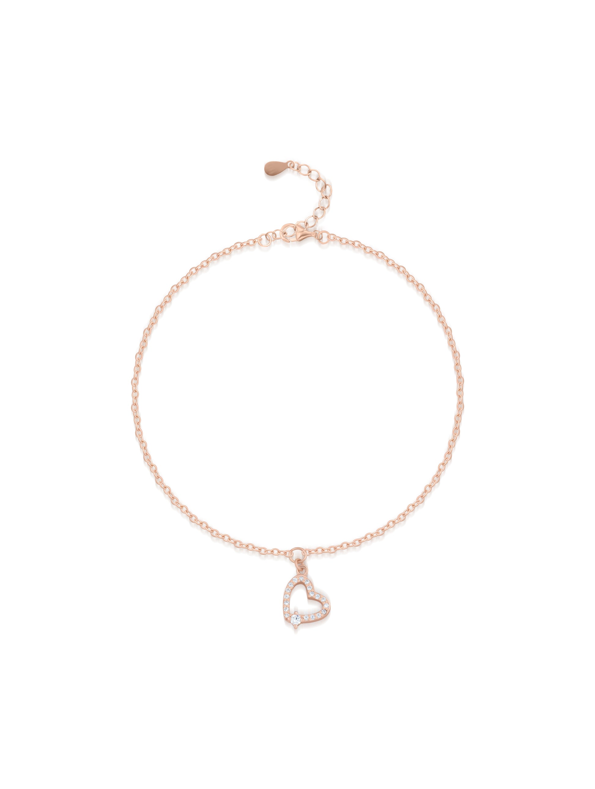 925 sterling silver rose gold heart pendant bracelet with white zircon stones for women in Dubai