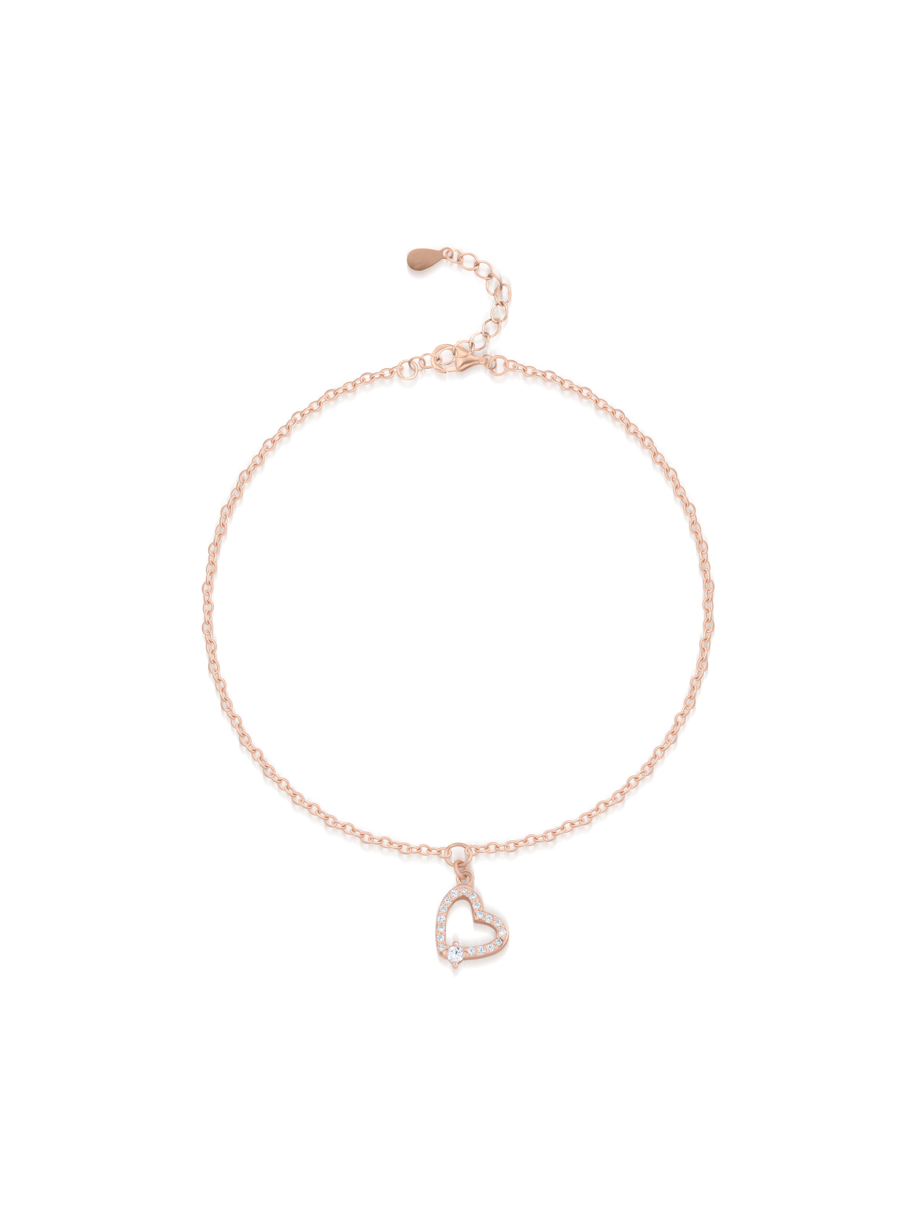 925 sterling silver rose gold heart pendant bracelet with white zircon stones for women in Dubai