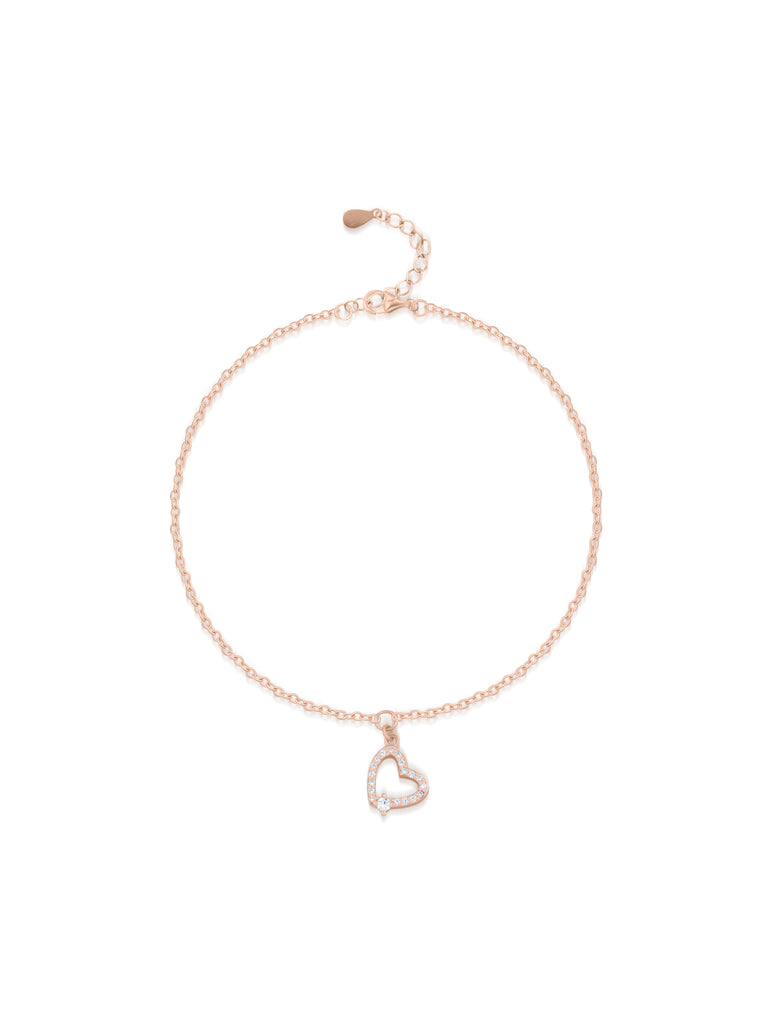 925 sterling silver rose gold heart pendant bracelet with white zircon stones for women in Dubai