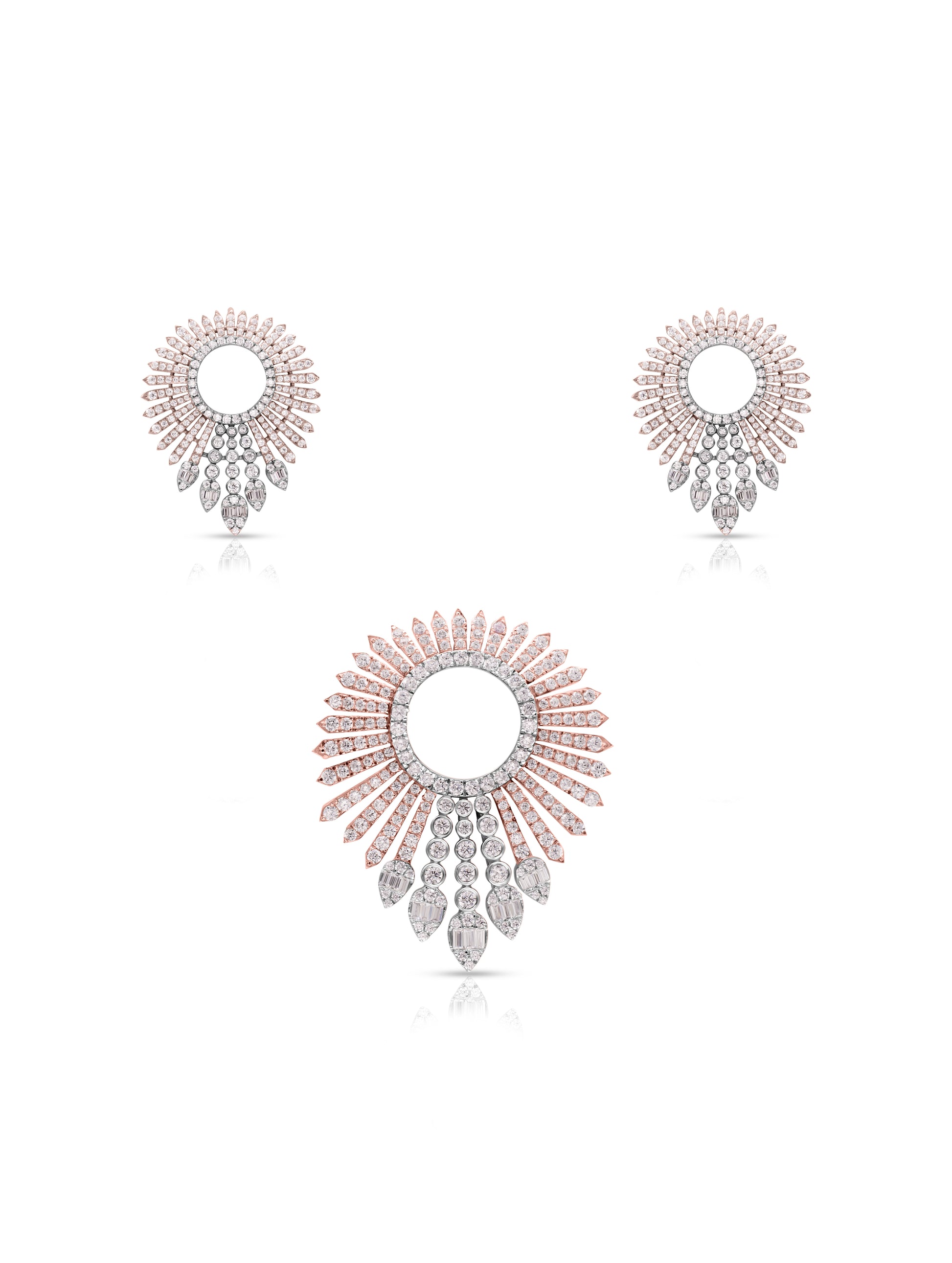 Rose gold sunburst Swarovski pendant and earrings elegant jewellery gift for women in Dubai