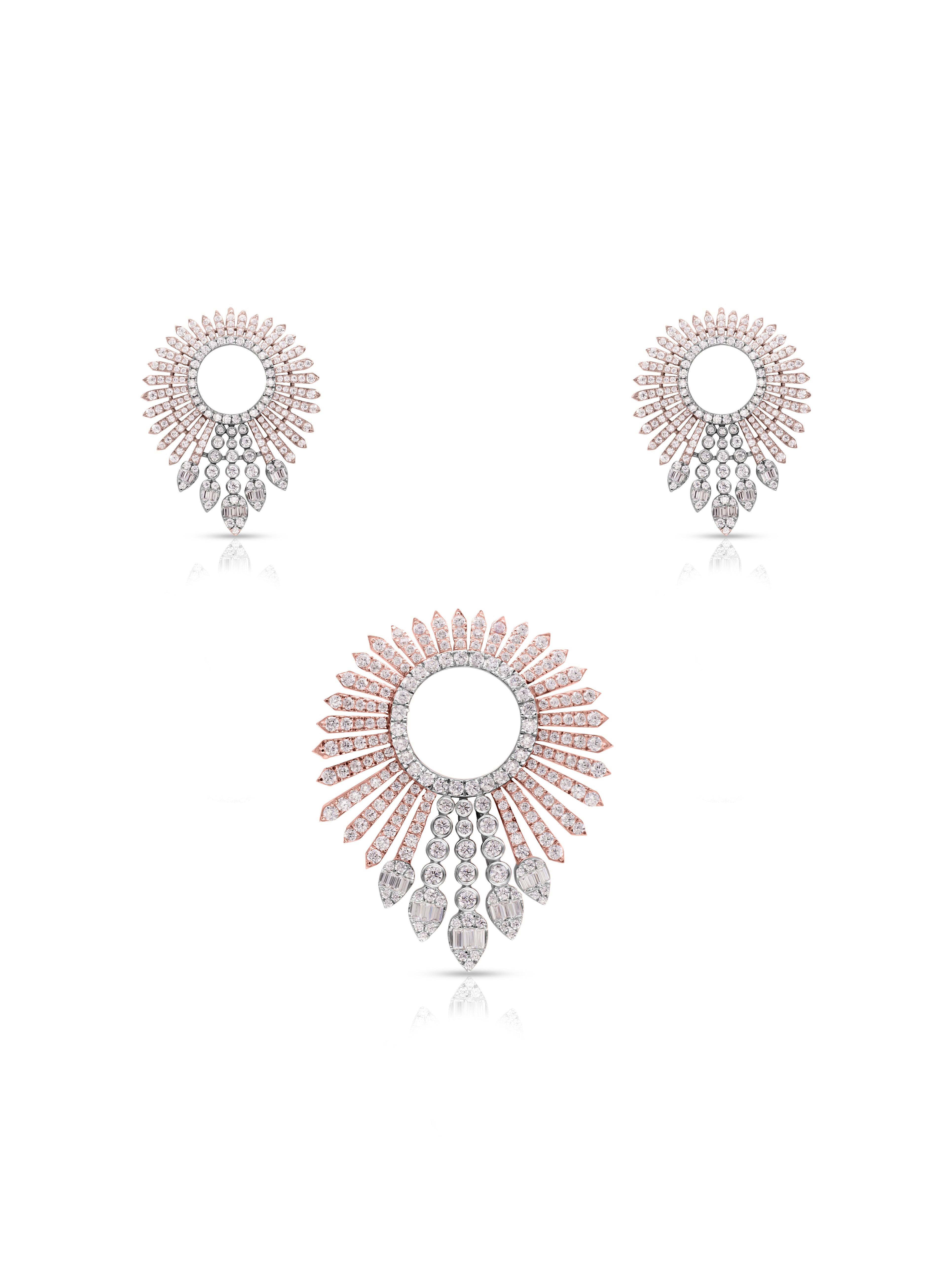 Rose gold sunburst Swarovski pendant and earrings elegant jewellery gift for women in Dubai