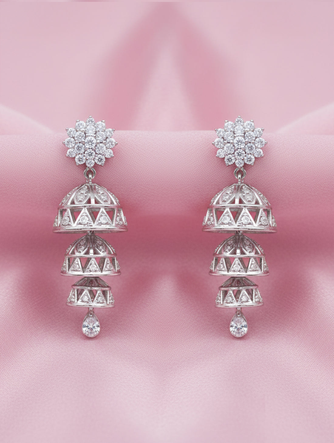 Trio Shine 925 Silver Three-Layer Bali Earrings