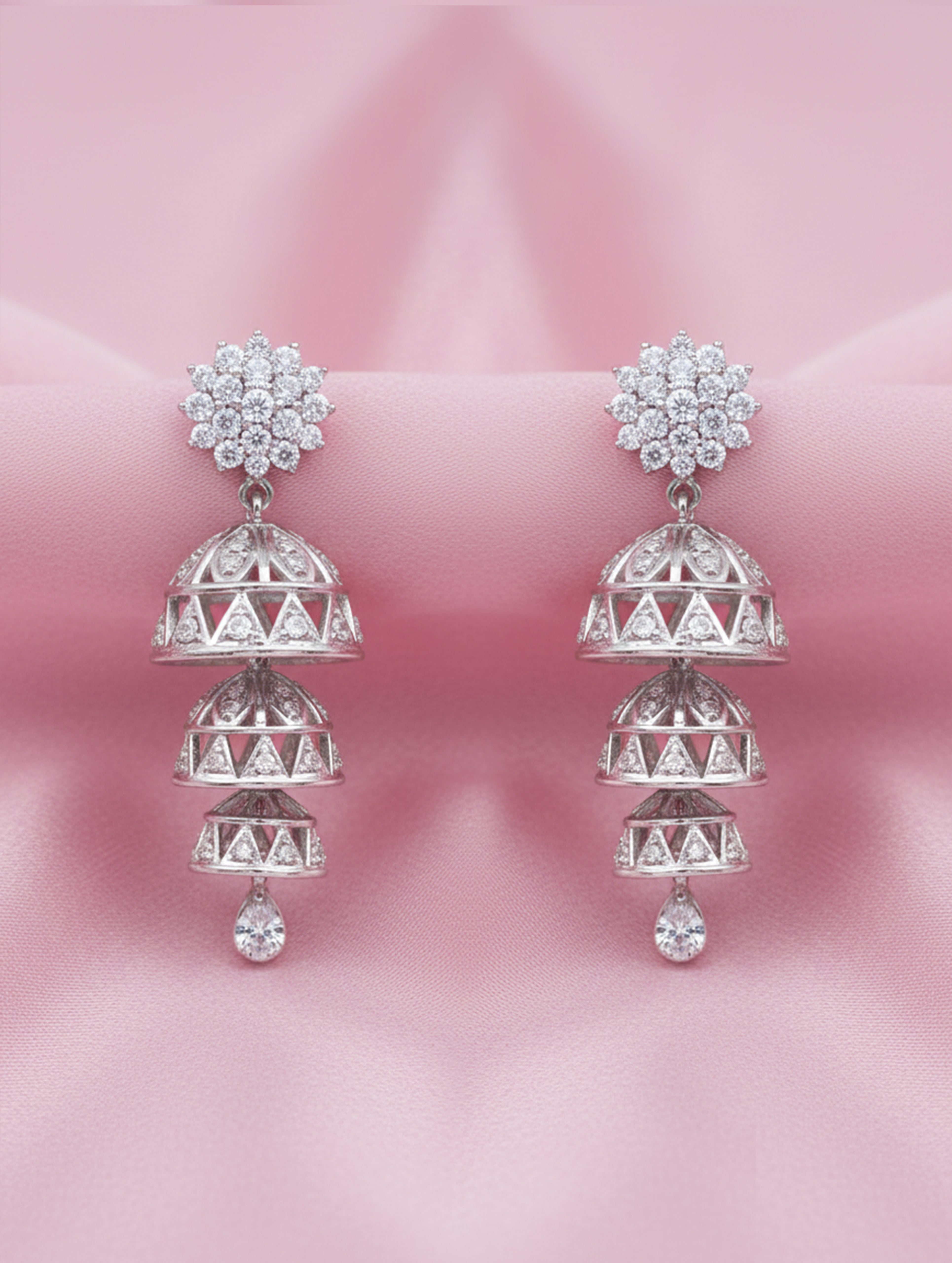 Trio Shine 925 Silver Three-Layer Bali Earrings