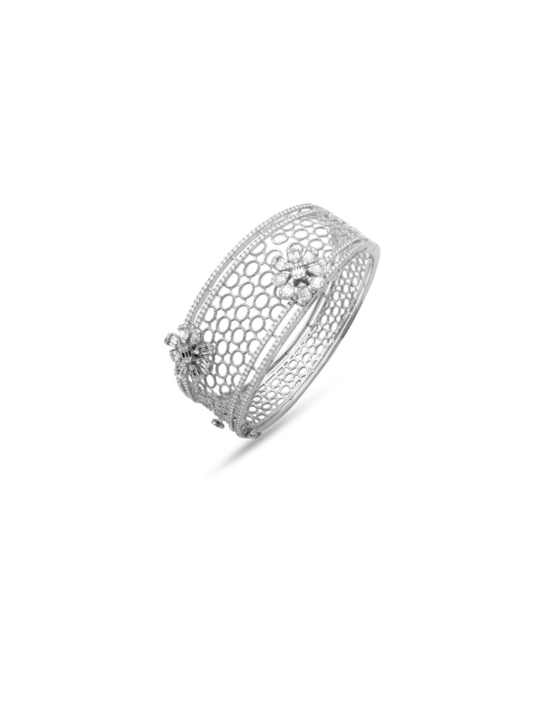 925 sterling silver floral motif openable bracelet with Swarovski Zircon for women, free shipping in Dubai