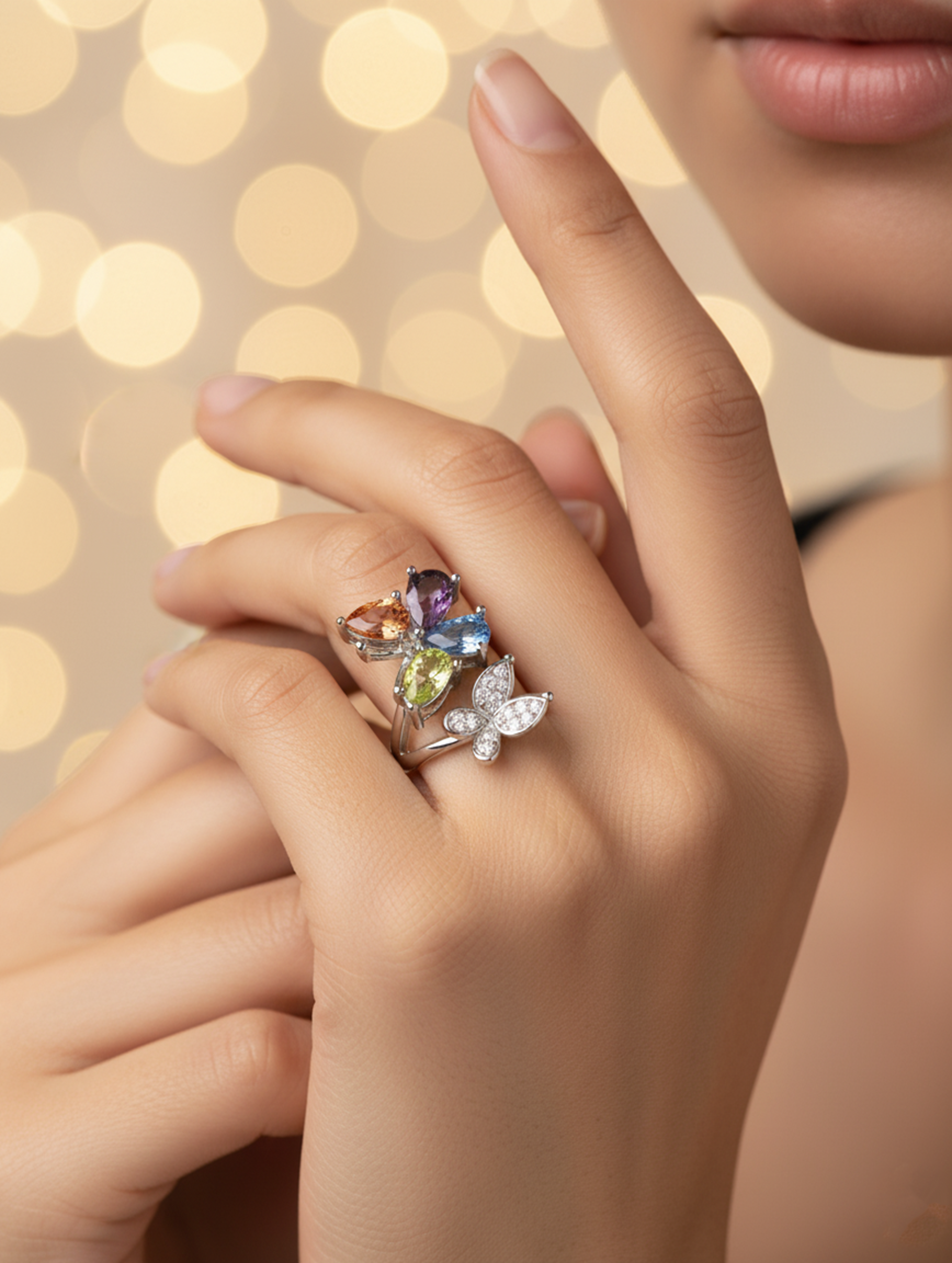 Dual Stone Silver Ring with Swarovski Zircon