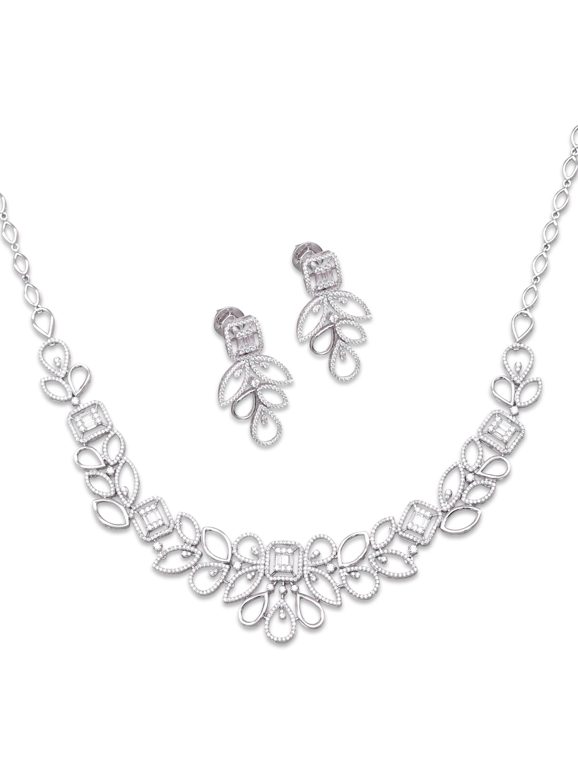 White Swarovski zircon teardrop and marquise necklace for women