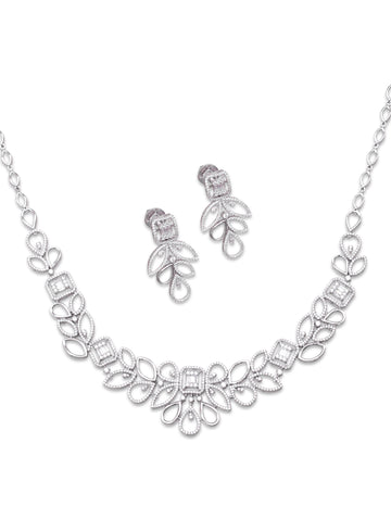 White Swarovski zircon teardrop and marquise necklace for women