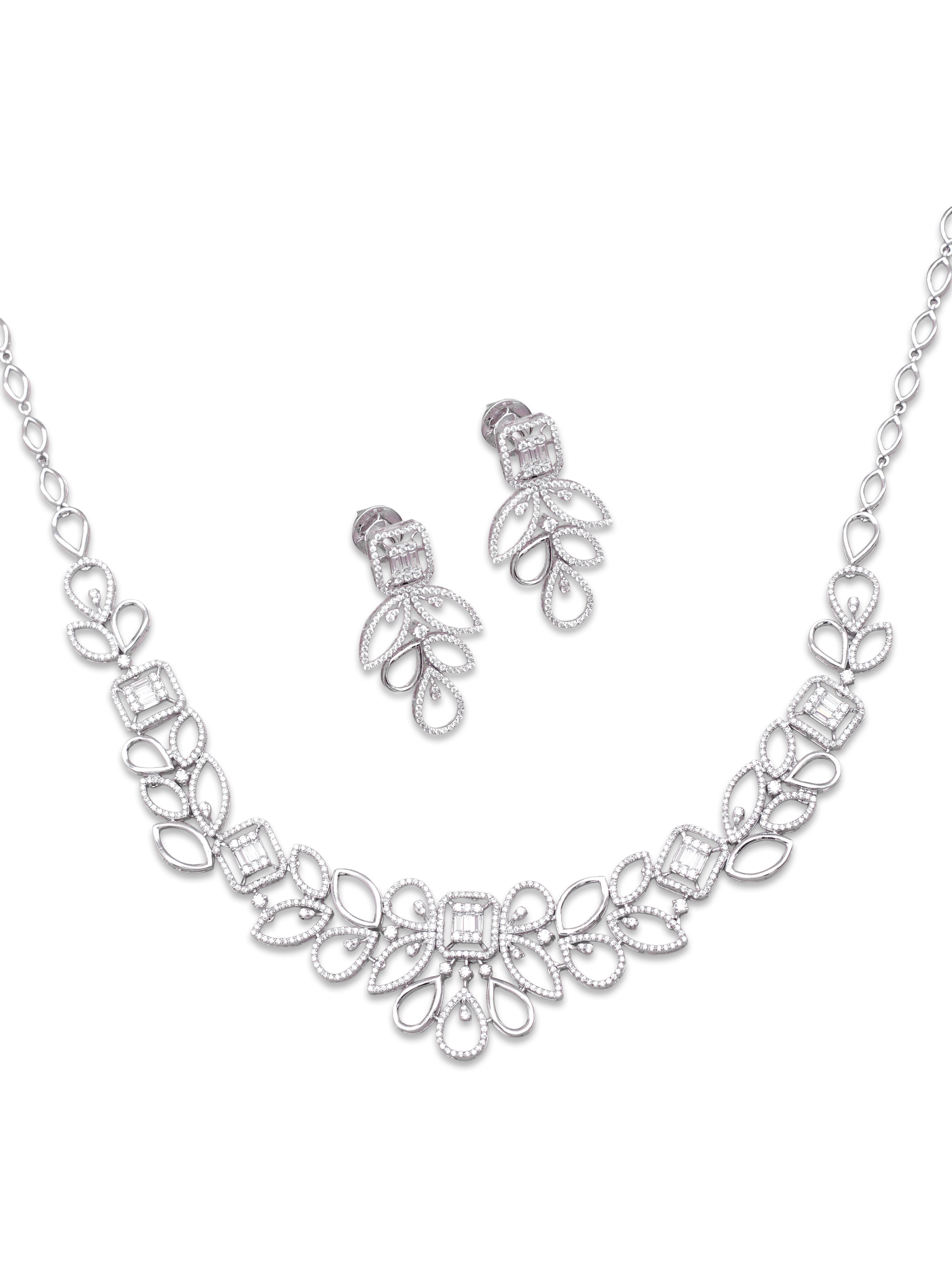 White Swarovski zircon teardrop and marquise necklace for women