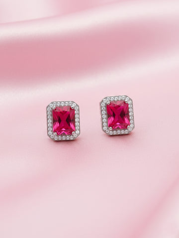 925 Sterling Silver Red Solitaire Stud Earrings with White Swarovski Zircons