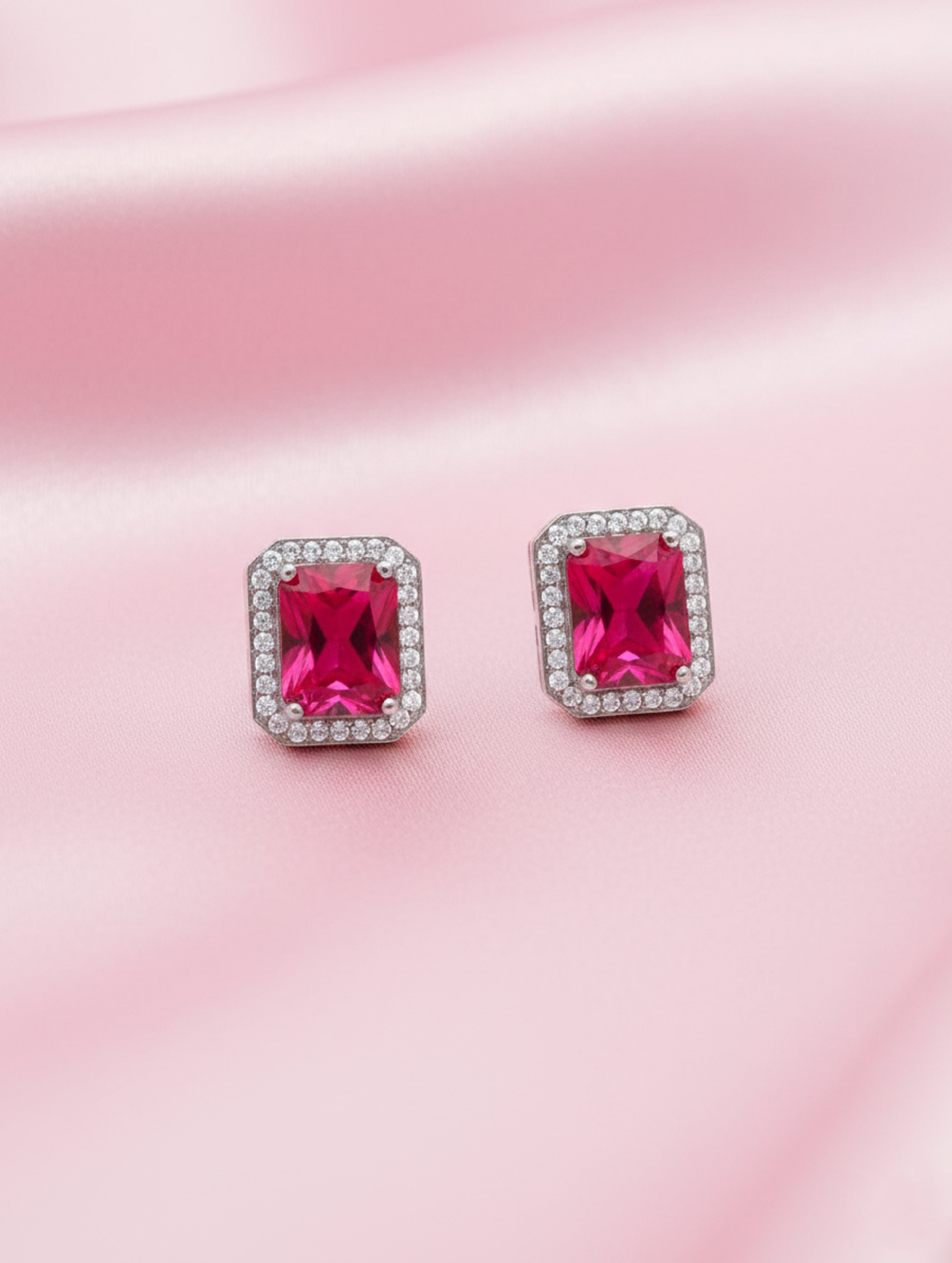 925 Sterling Silver Red Solitaire Stud Earrings with White Swarovski Zircons